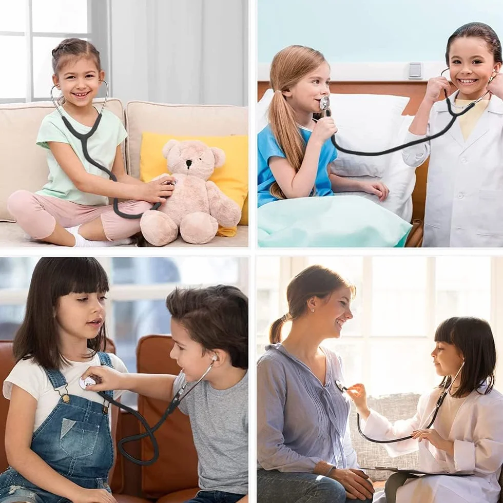 Stetoskop dziecięcy z silikonowymi słuchawkami z aluminiowym stetoskopem na jednym końcu mini stetoskop do cosplayu, czarny, medyczny stetoskop, edukacyjny
