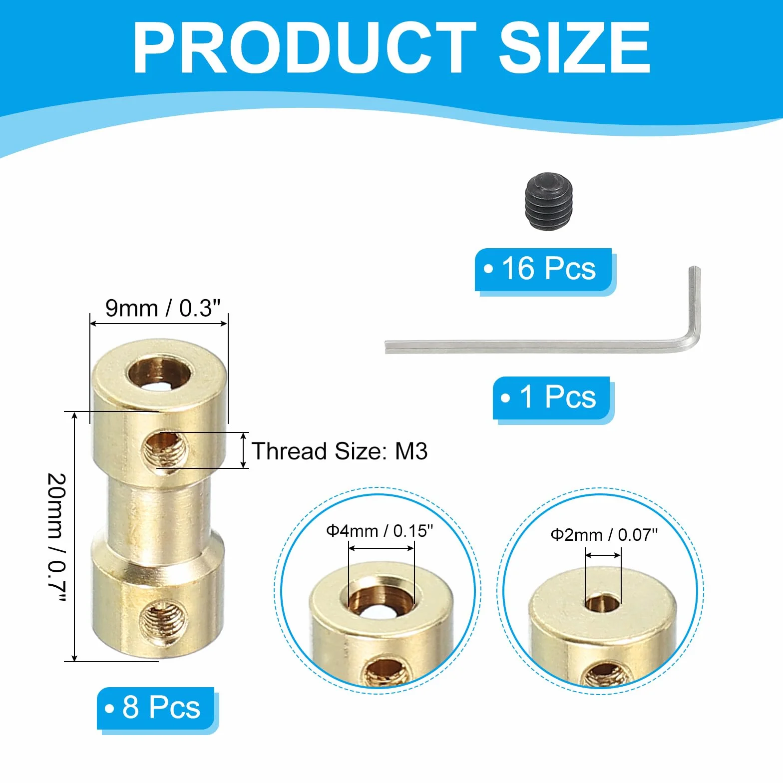 PATIKIL Przegub sprzęgła z wałem mosiężnym 2 mm do 4 mm, 8 sztuk łączników wału silnika, przedłużacz wału silnika, sztywny adapter, przegub transmisyjny ze śrubami do wału opon samochodowych RC