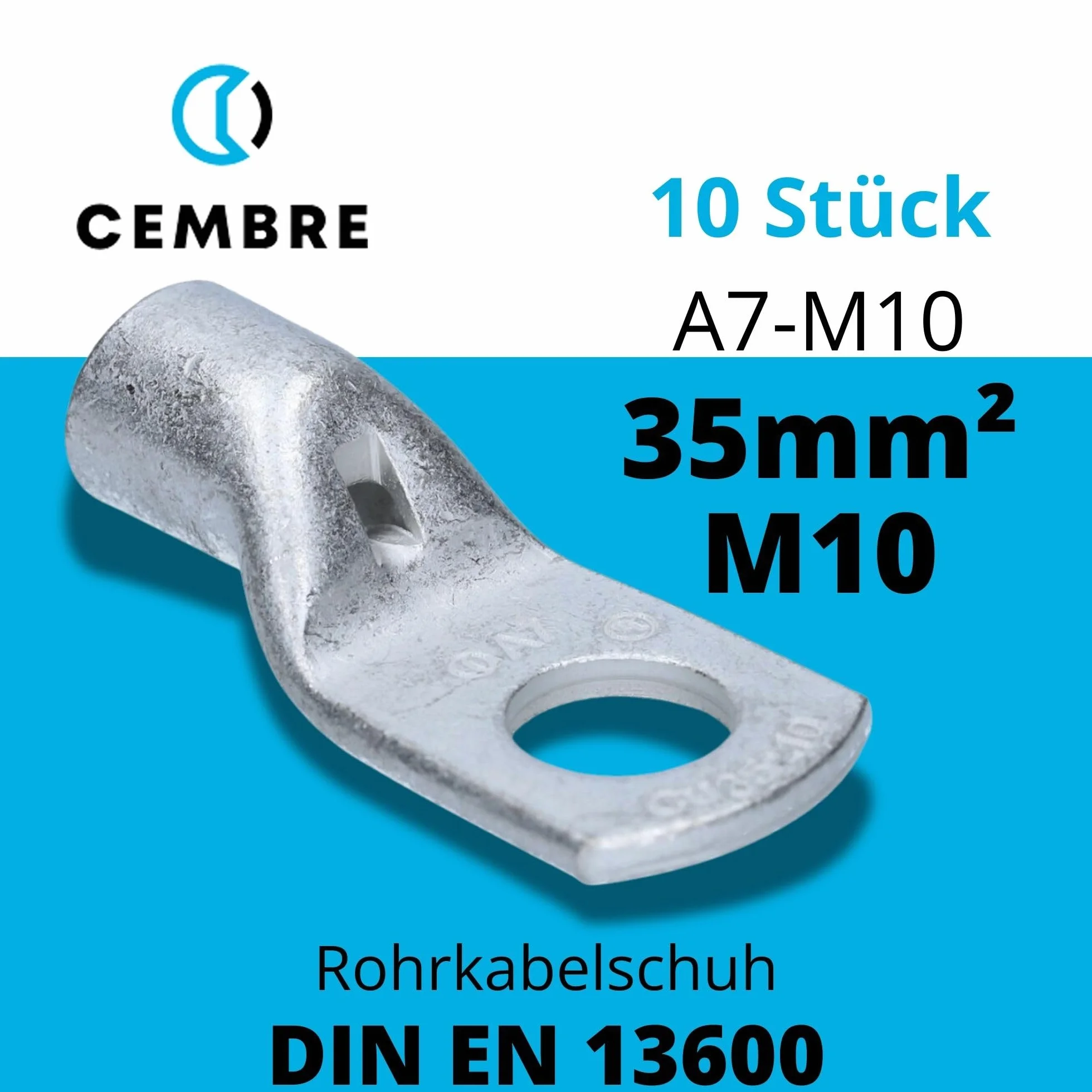 10 sztuk Cembre A7-M10 końcówka kablowa 35 mm² M10 nieizolowana z miedzi ocynkowanej
