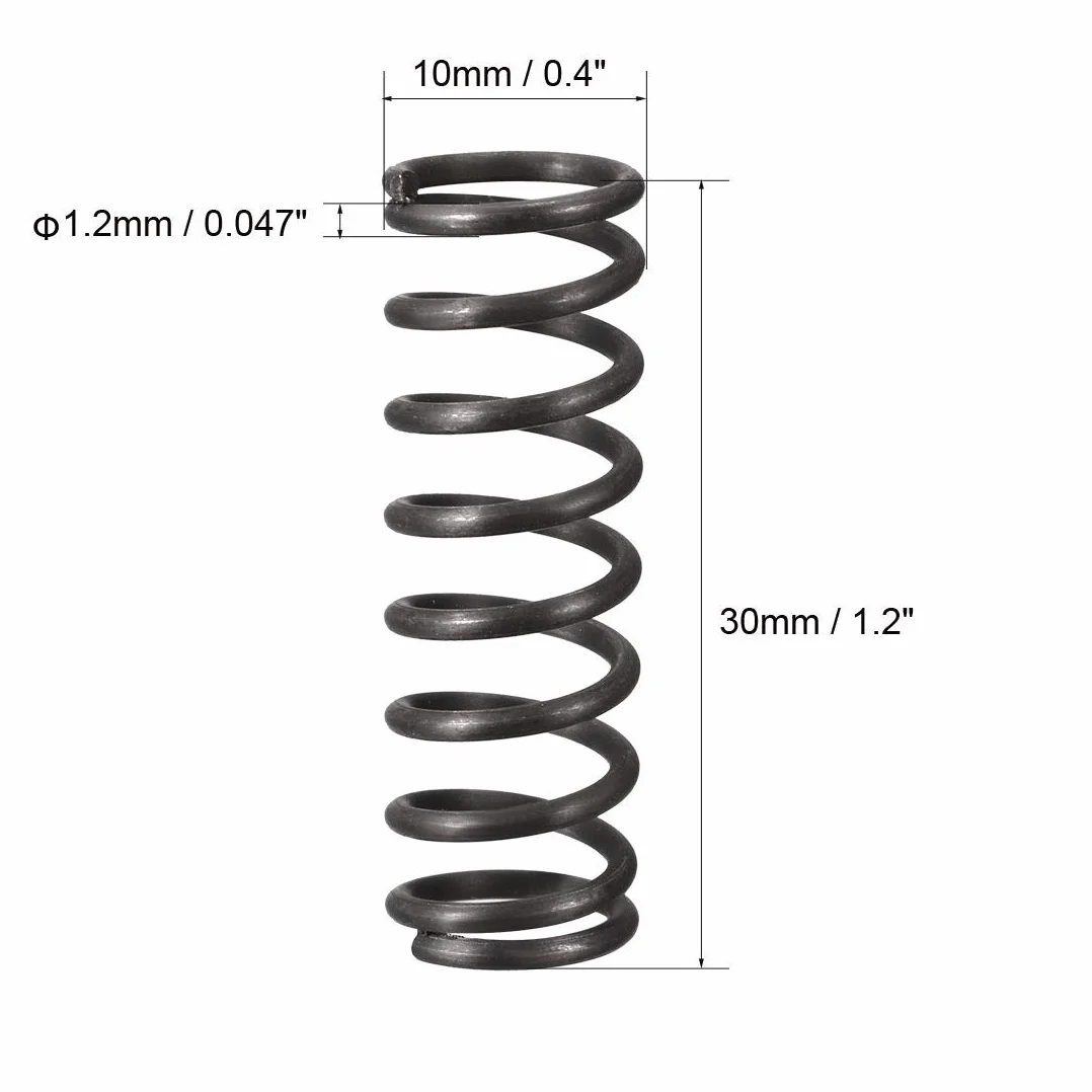 Sprężyna dociskowa 10mm zewnętrzna 1,2mm drut 30mm długość 10 szt.