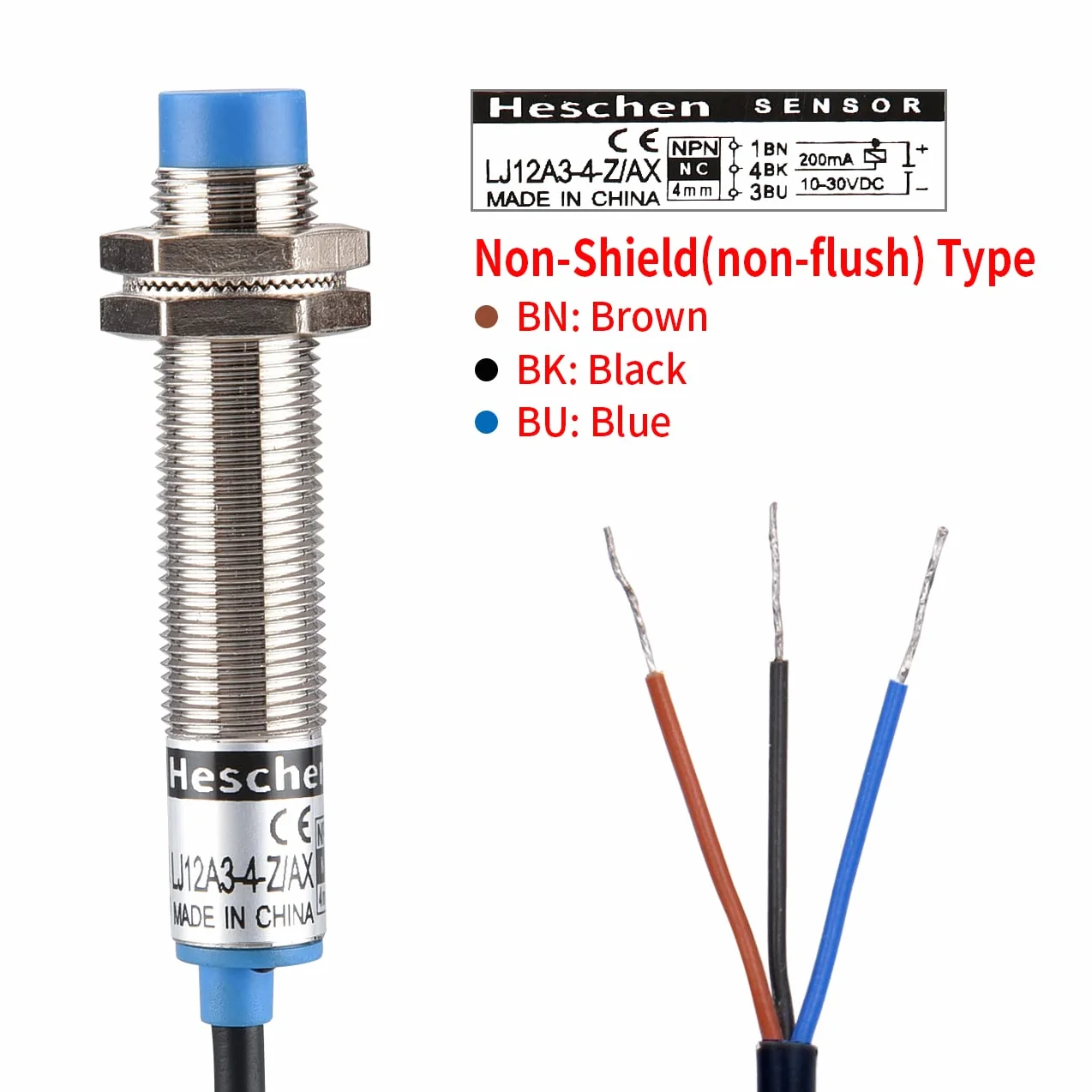 Heschen M12 Indukcyjny czujnik zbliżeniowy LJ12A3-4-Z/AX 4mm 10-30VDC 200mA NPN NC 2 sztuki