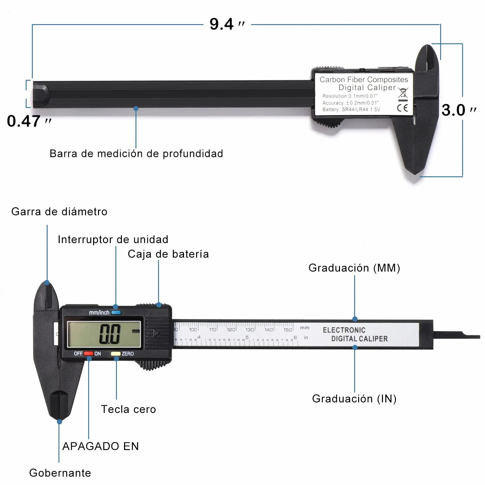 Vinabo suwmiarka cyfrowa, 150 mm / 6 cali, klasyczna suwmiarka cyfrowa z dużym wyświetlaczem LCD, do pomiaru głębokości wewnątrz i na zewnątrz, cyfrowa suwmiarka, elektroniczne narzędzie pomiarowe