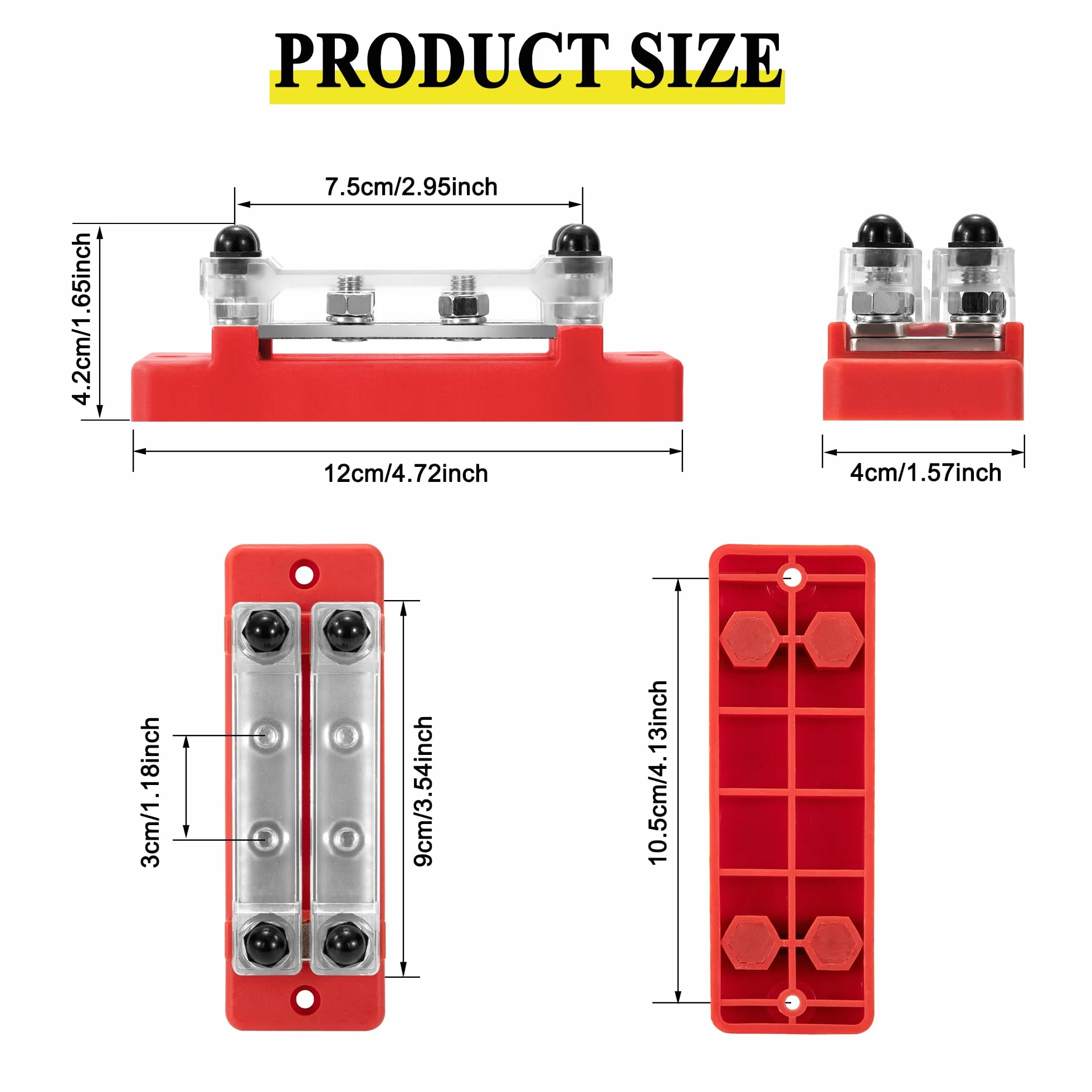 Blok dystrybucji zasilania 12V-48V DC Busbar 150A 2-drożny 8x M6 czerwony czarny