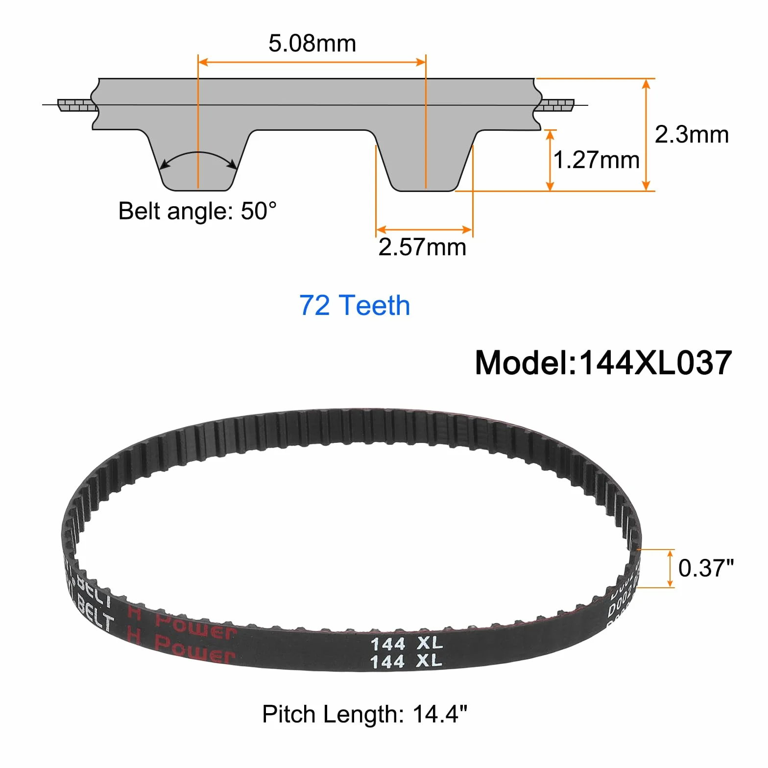 QUARKZMAN 4 sztuki 144XL 037 pasek rozrządu 72 zęby gumowy pasek rozrządu 0,37" szerokość 0,20" mechaniczne paski zapasowe