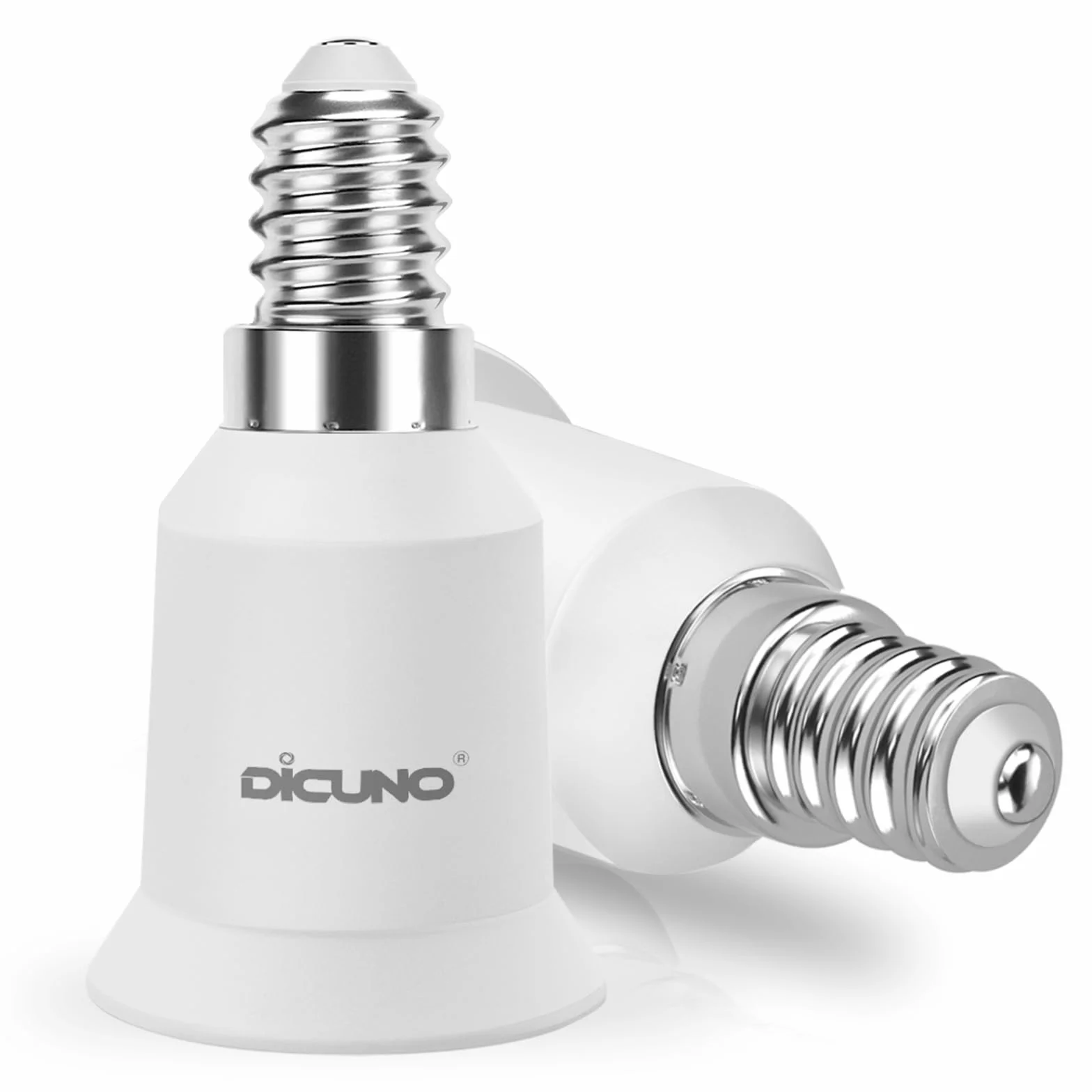 DiCUNO Adapter E14 na E27, konwerter cokołu lampy, mała na dużą oprawkę Edisona, E14 do E27, odporny na wysokie temperatury, do lamp LED, żarówek i żarówek CFL, 2 sztuki w opakowaniu