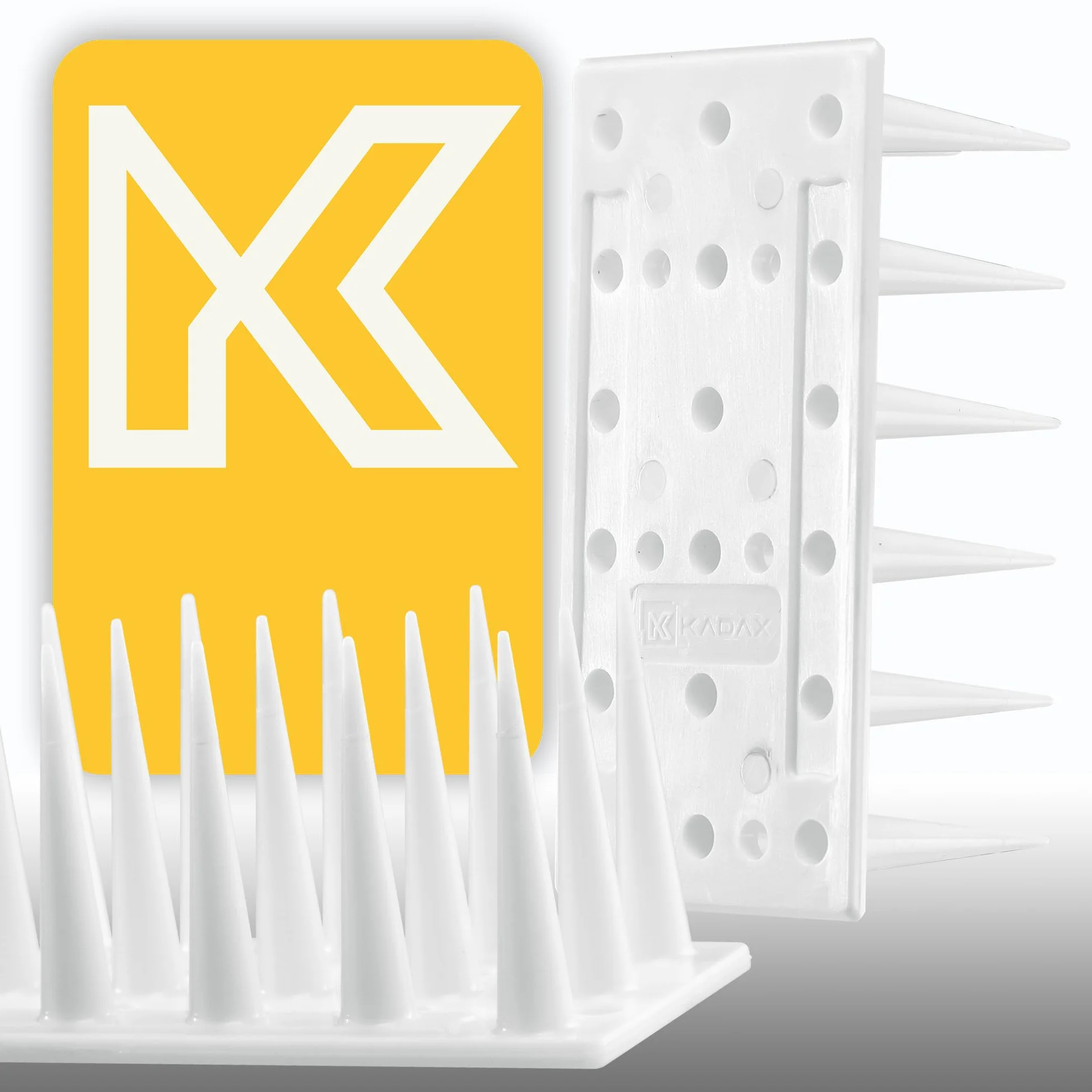 KADAX Obrona ptaków wykonana z plastiku, 51 x 4 x 3,5 cm, obrona zwierząt, 3-rzędowe, kolce dla kota, Marten, Deaf, Głuchy, parapet, dach, obrona gołębia, ochrona ptaków, solidna (12, biała)