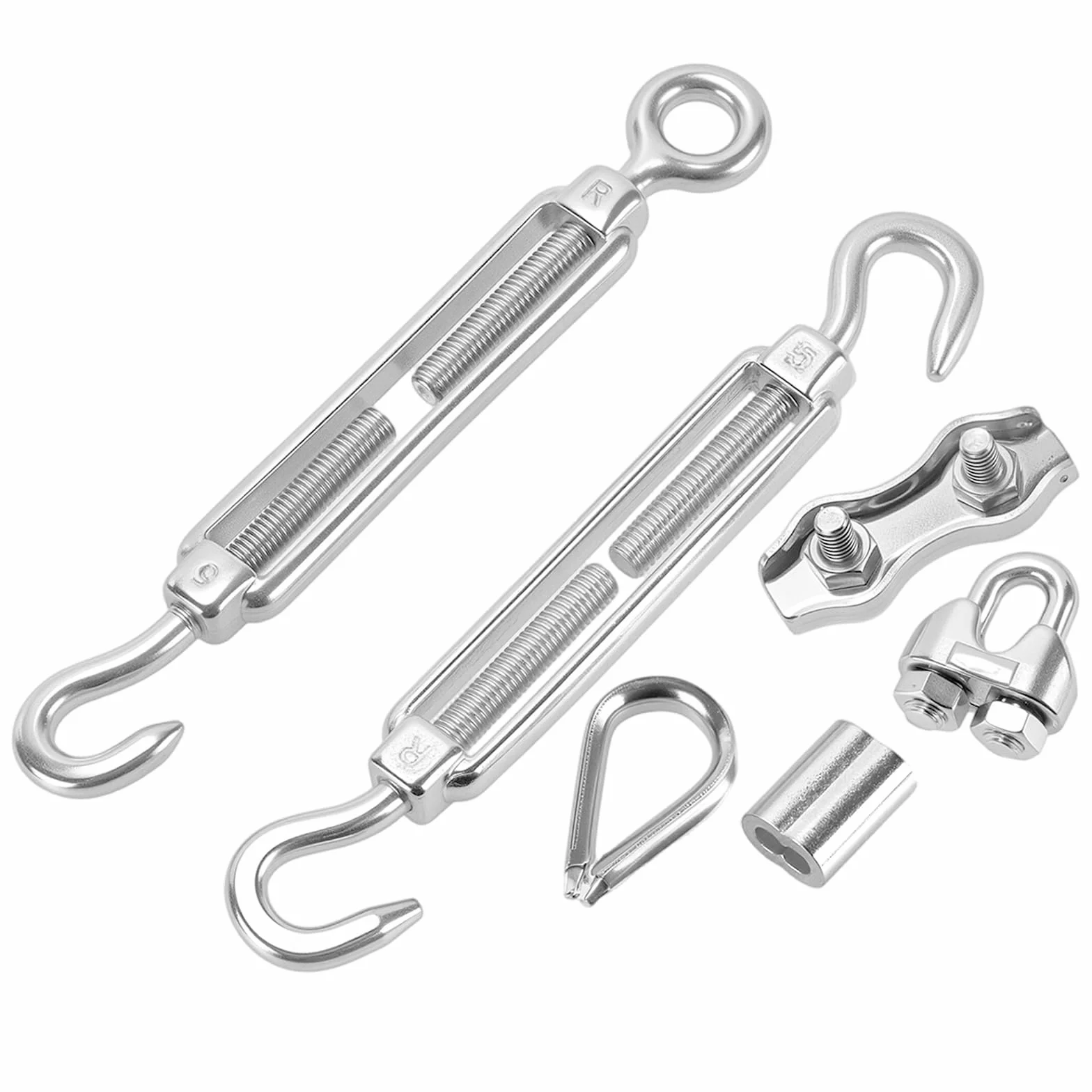 Zestaw 30 sztuk śrub napinających M5 ze stali nierdzewnej, napinacz drutu M5 z zaciskiem linowym 3mm ze stali nierdzewnej, 3mm linka stalowa z kauczami i tulejkami aluminiowymi, zestaw
