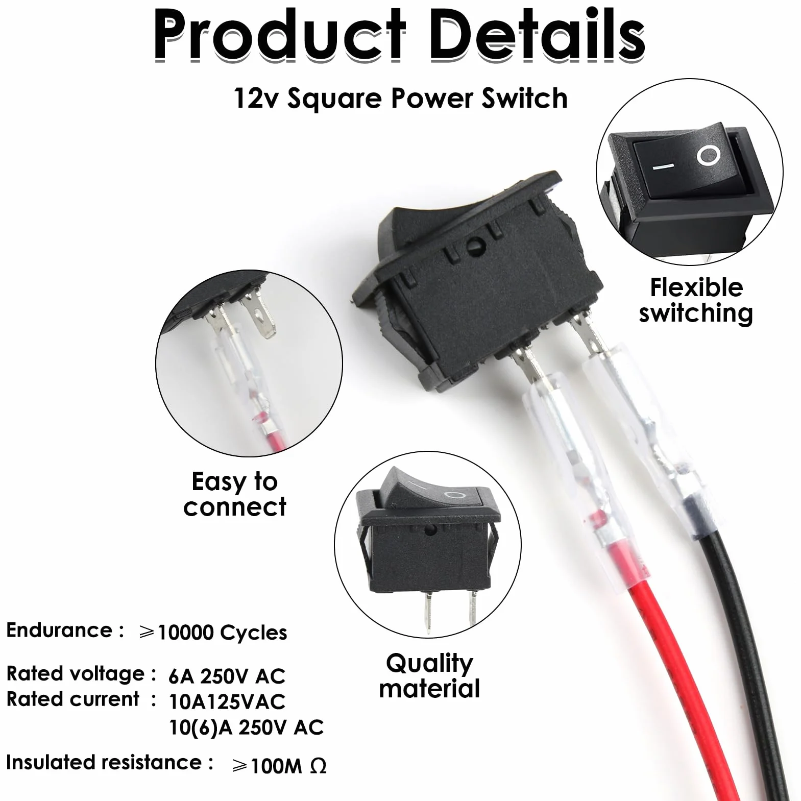 Mini przełącznik kołyskowy T85 z zaworem jednokierunkowym, przełącznik KCD1-101, 2-biegunowy SPST ON/OFF, obciążenie do 10 A/125 V i 6 A/250 V, zestawy kabli, do samochodów, łodzi i urządzeń