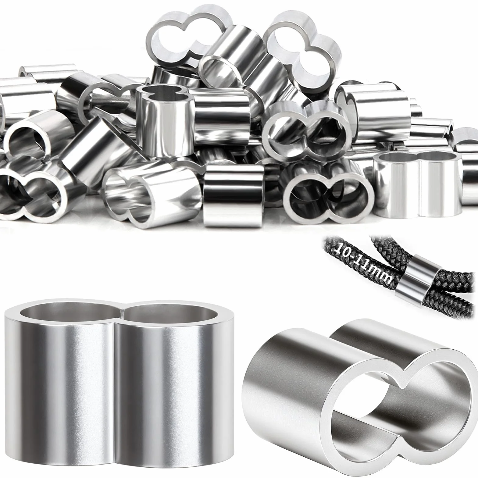 SWTYExt Zacisk linowy 10 mm - zestaw 40 sztuk aluminiowych, podwójne zaciski dociskowe do gumowej liny, przyczep, rozbudowy i plandeki