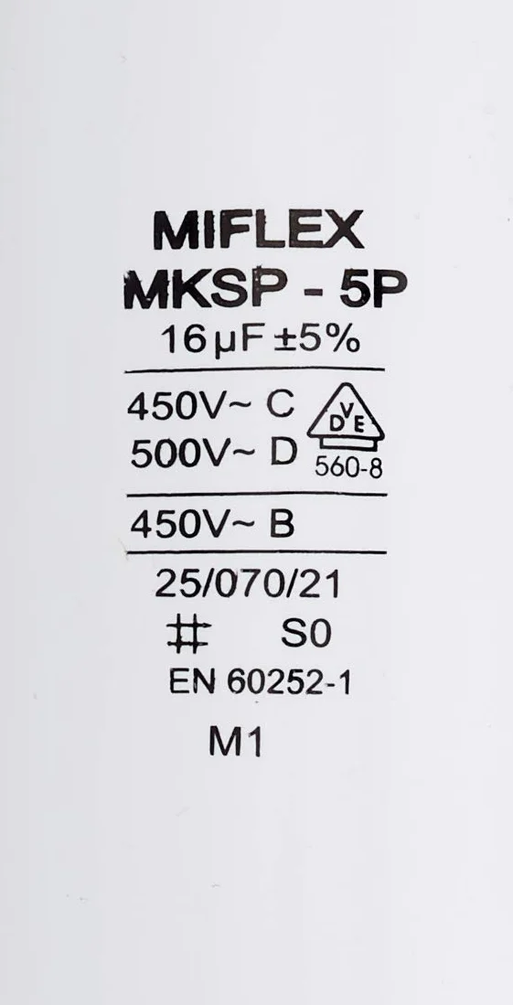Miflex Kondensator silnika rozruchowego 16μF 450V 40x78mm