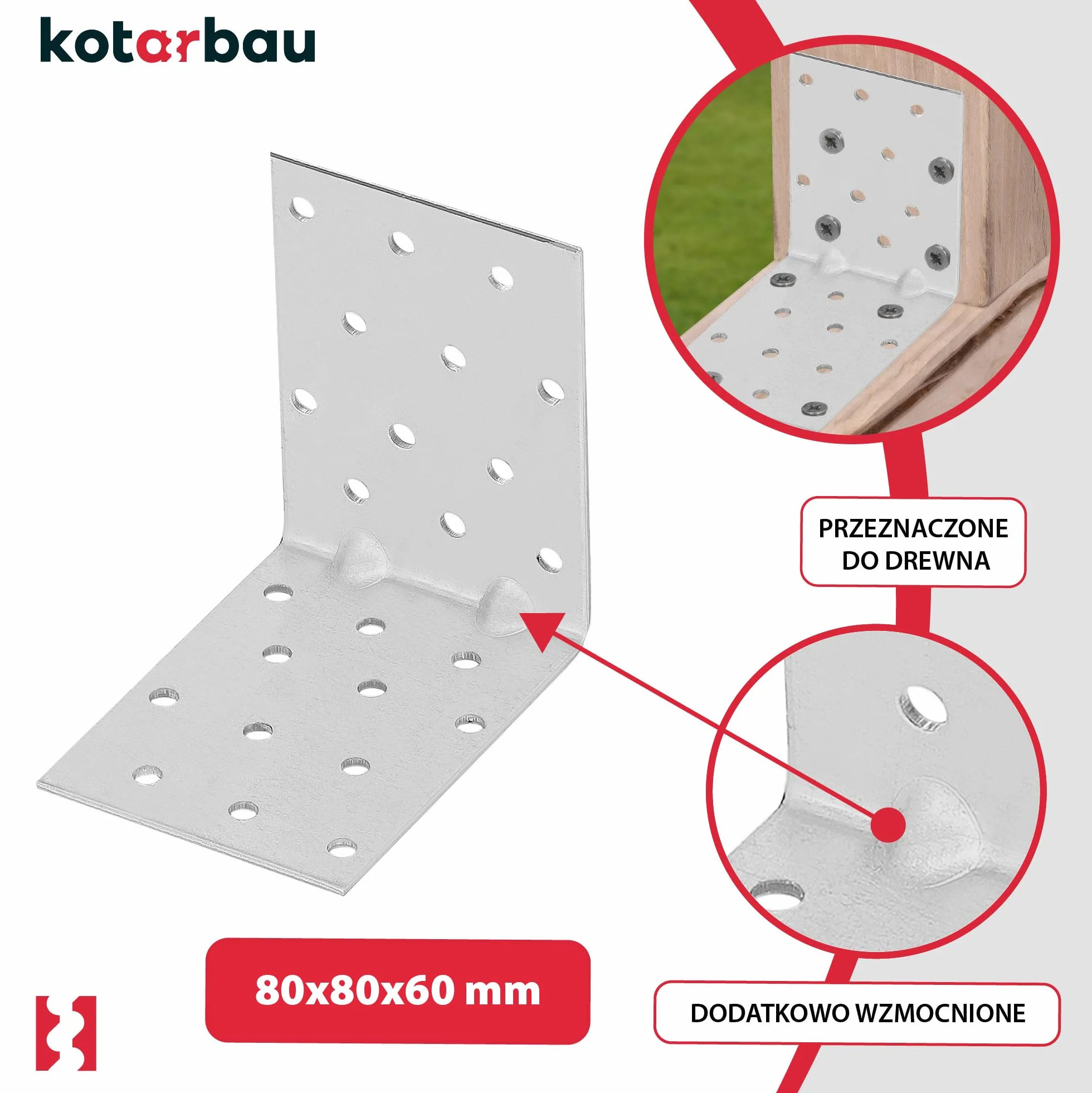 KOTARBAU® 12 szt. Kątownik Ciesielski - Łącznik Budowlany - 80 x 80 x 60 mm - Stal ocynkowana - z Przetłoczeniem - Nierdzewny