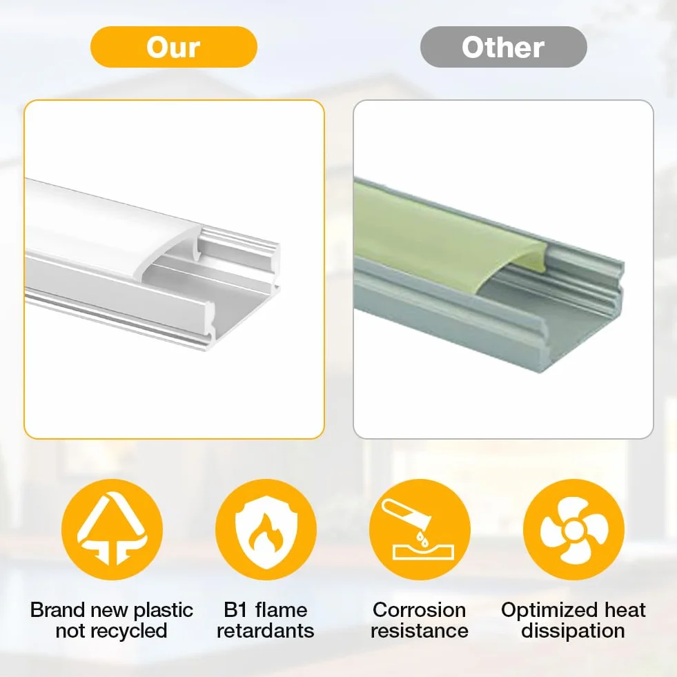 Flintronic Profil LED, 12 sztuk x 0,3 m, prostokątny aluminiowy kanał / prowadnica, z pokrywą, złączem narożnym, materiałem montażowym do taśm LED