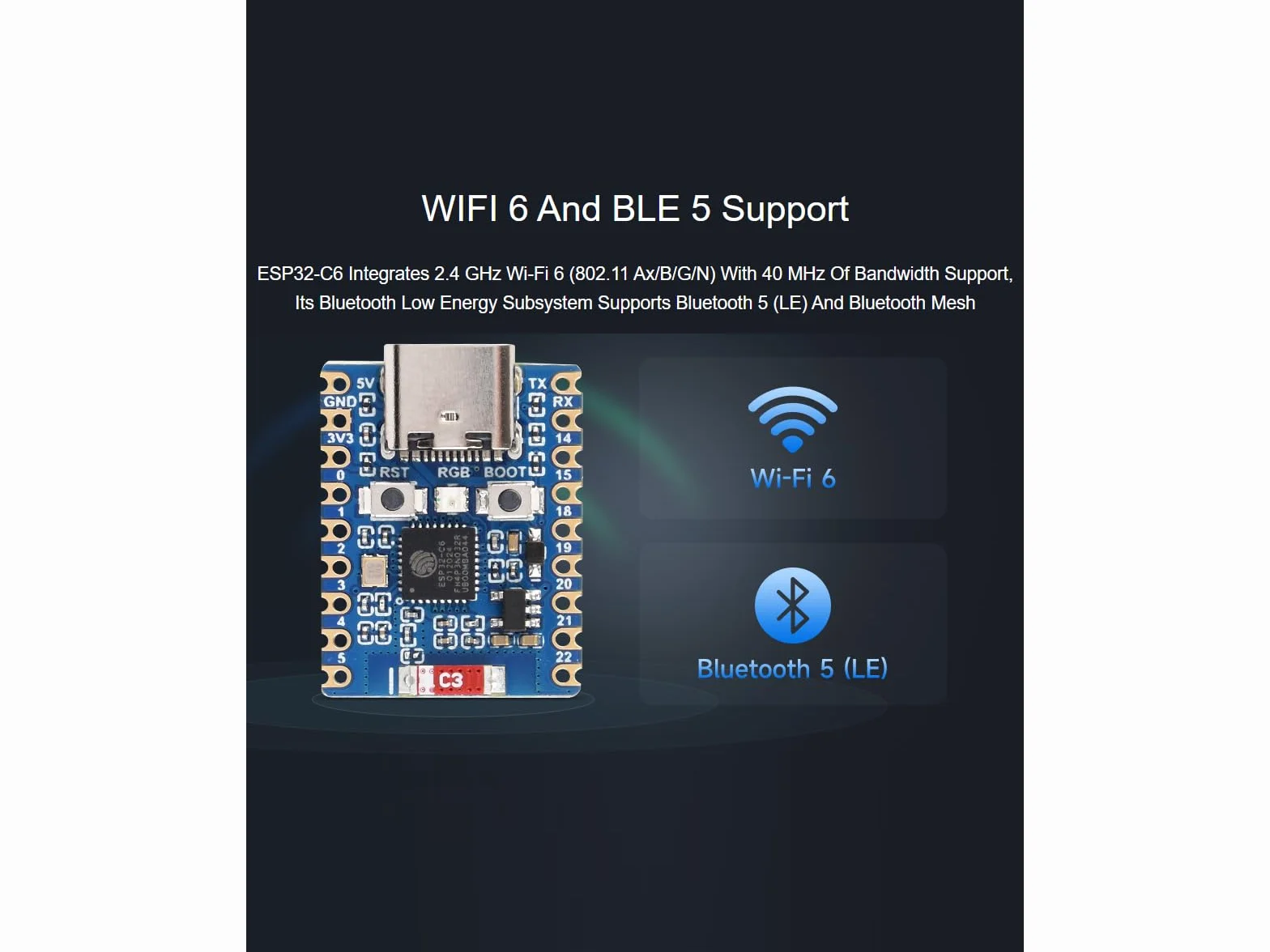 Waveshare ESP32-C6 mikrokontroler WiFi 6 mini płytka rozwojowa ESP32-C6FH4 RISC-V Bluetooth 5