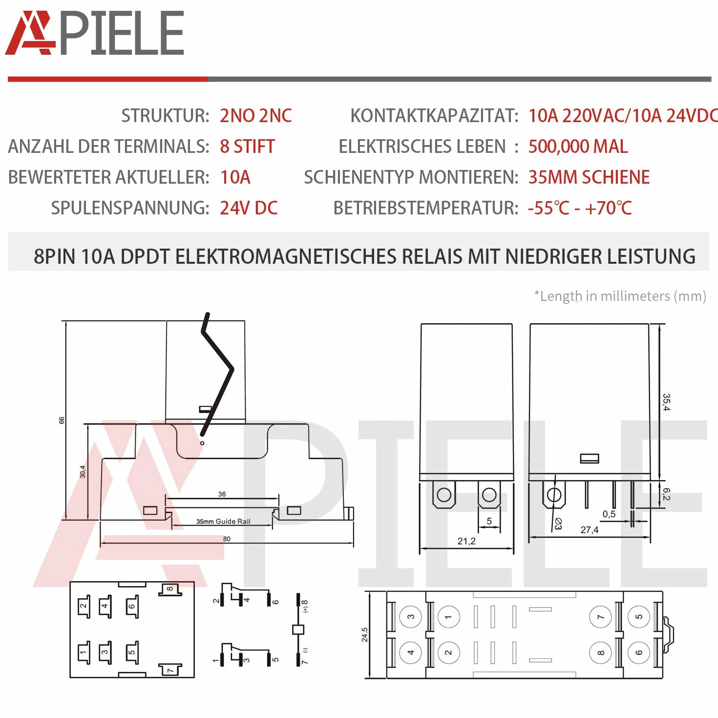 APIELE 24 V DC 8 pinów 10 A przekaźnik mocy 2PDT 2NO+2NC MY2NJ HH52P z lampką kontrolną z gniazdem