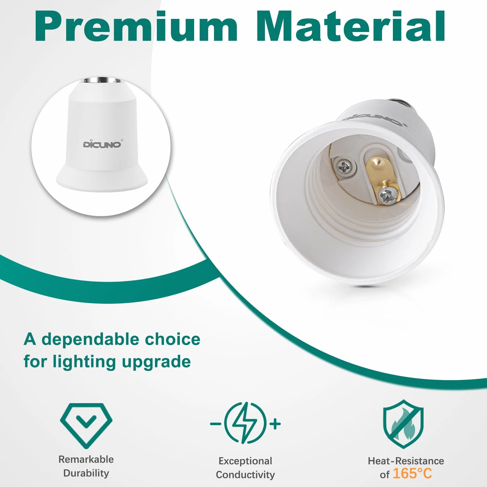 DiCUNO Adapter E14 na E27, konwerter cokołu lampy, mała na dużą oprawkę Edisona, E14 do E27, odporny na wysokie temperatury, do lamp LED, żarówek i żarówek CFL, 2 sztuki w opakowaniu