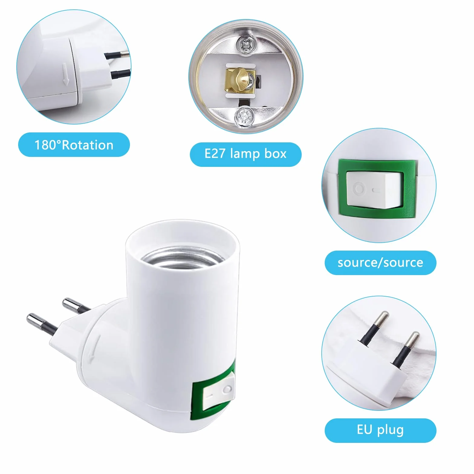6 sztuk oprawek E27 z przełącznikiem, obrót o 180°, regulowany uchwyt do lampy, wtyczka EU, lampa do kuchni, lampa ścienna, źródło światła LED