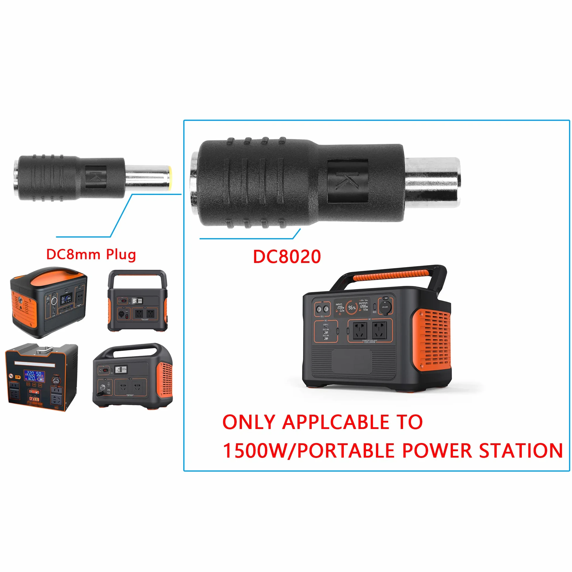 YAODHAOD DC8 mm wtyczka 2 szt., DC7909 męski na DC8020 żeński i DC7909 męski adapter do panelu słonecznego RV przenośna elektrownia kompatybilna z serią Jackery Explorer