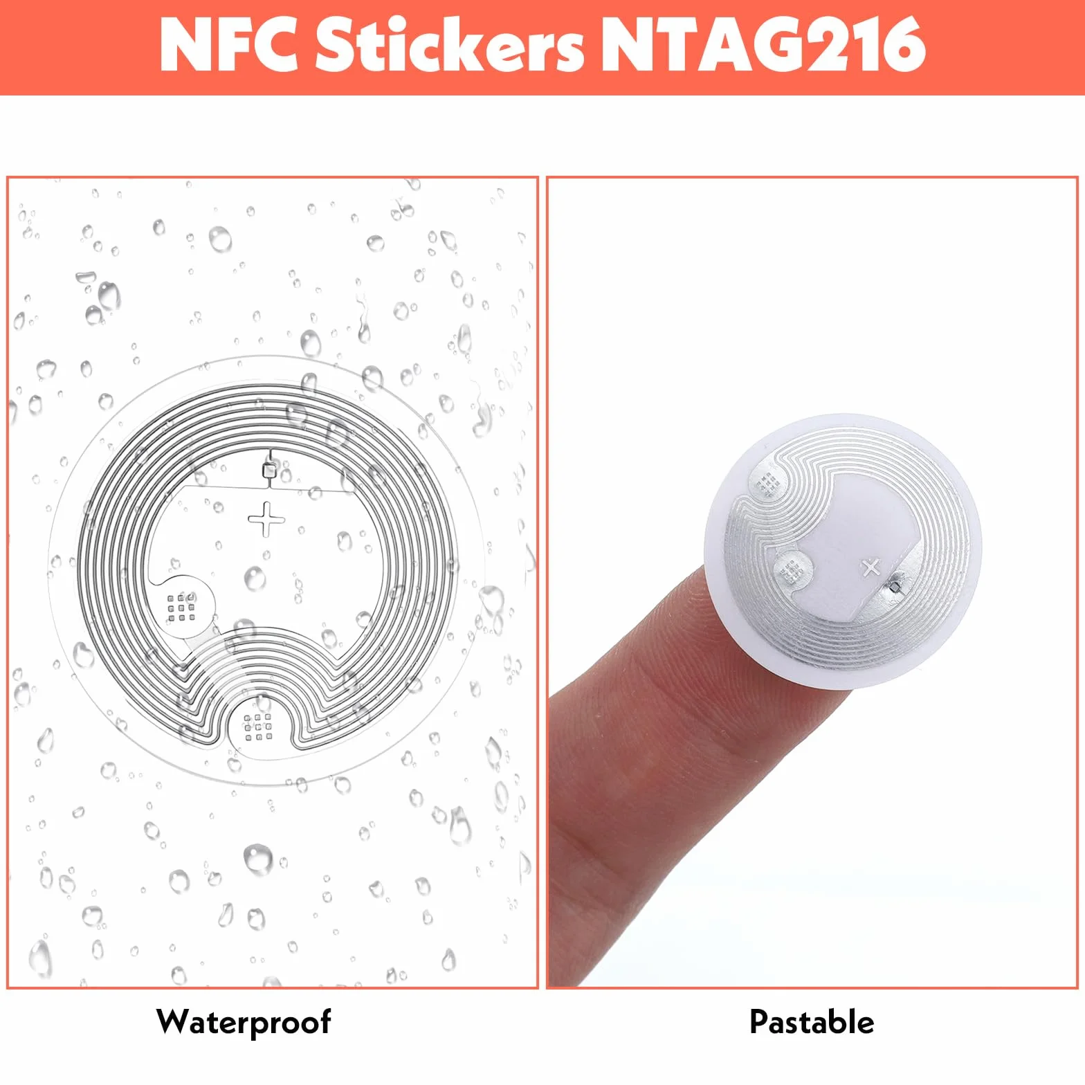 50 szt. naklejek NFC z oryginalnym chipem NTAG216 NFC naklejki samoprzylepne etykiety przezroczyste znaczniki RFID wielokrotnego zapisywania 888 bajtów pamięci odpowiednie do wszystkich urządzeń z