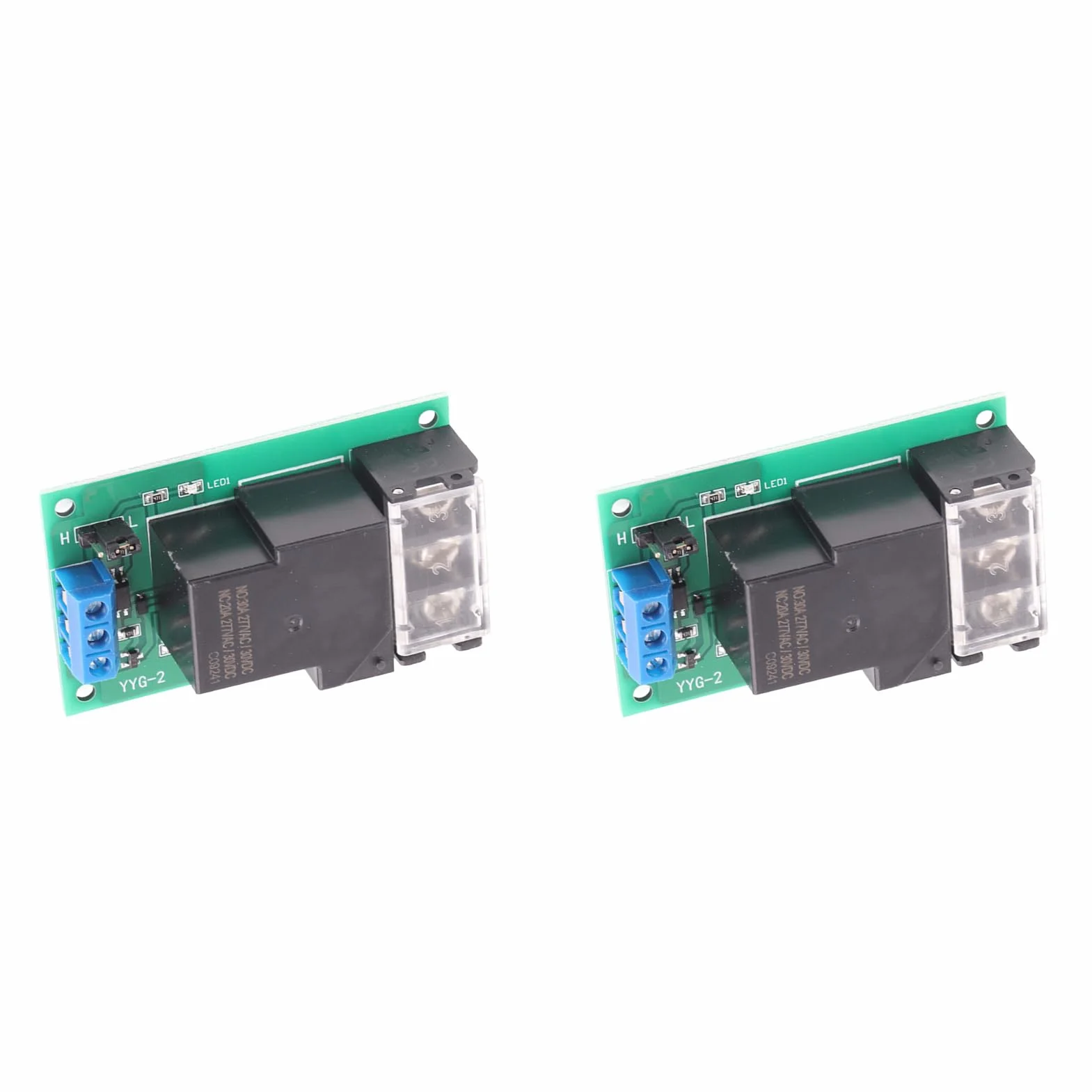 2 szt. Jednokierunkowy moduł Przekaźnika Izolującego Transoptor Wyzwalający Wysoki/niski Poziom dla DC5V,12V,24V z Czarnym Terminalem Barierowym 9,5mm 30A YYG-2
