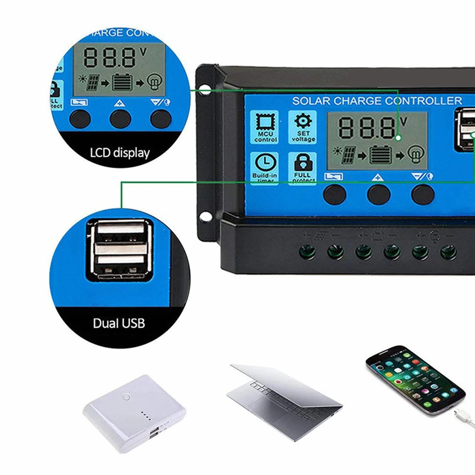 Ładowarka Słoneczna 12v 24v MPpt, Wyświetlacz LCD Pwm Regulator Fotowoltaiczny (100A)