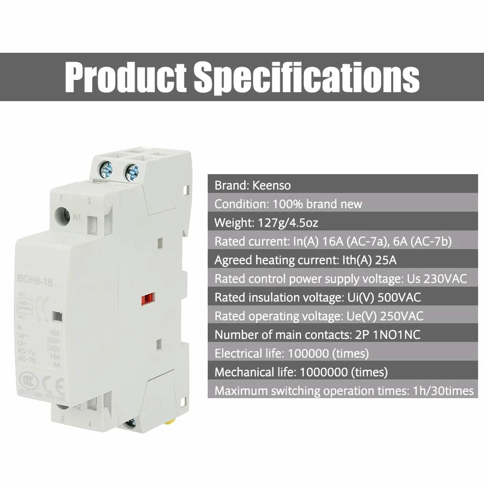Stycznik AC 2P 16A 220V/230V 50/60Hz 1NO 1NC