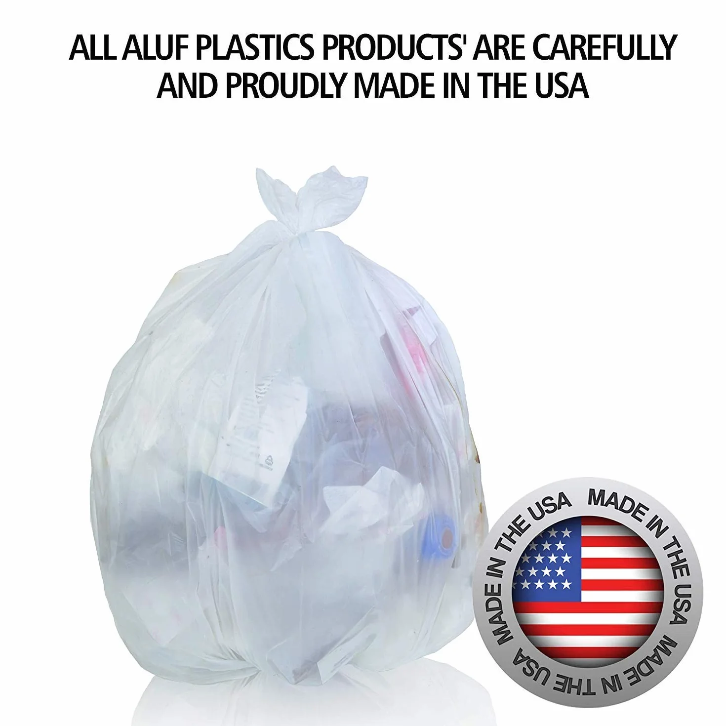 Aluf Plastics Przezroczyste worki na śmieci 24-30 l (1000 sztuk) - 61 cm x 60 cm - ekwiwalent 8 mikronów worki na śmieci o wysokiej gęstości do łazienki, biura, przemysłu, komercyjnego, sprzątania