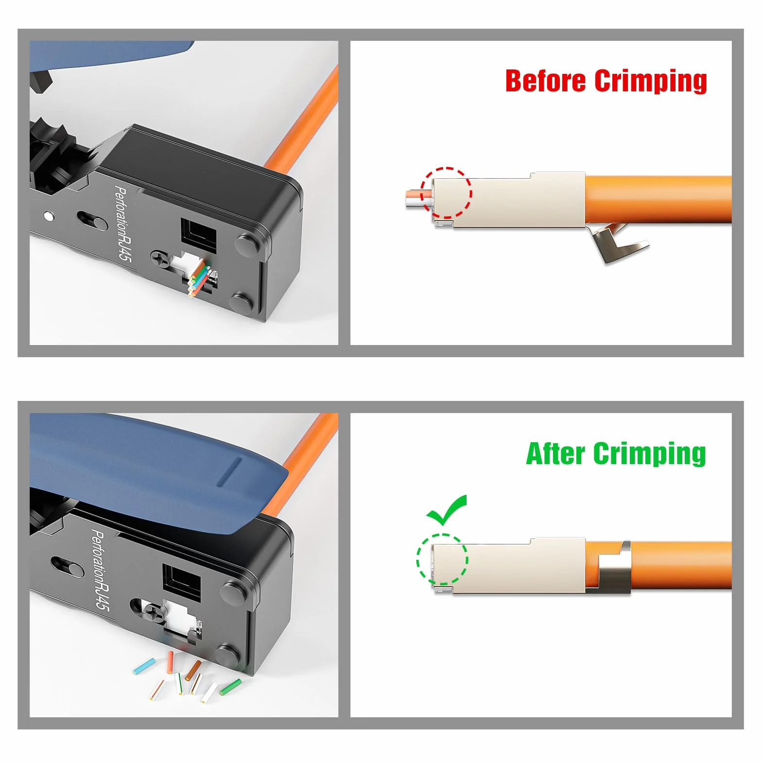 FGB 10Gbps Wtyczka RJ45 CAT 7 CAT 6A, zestaw 10 sztuk wtyczek sieciowych, przelotowa i ekranowana, złocony 50μ, wtyk Lan do kabla instalacyjnego AWG23 POE