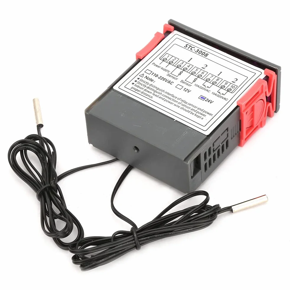 Cyfrowy Regulator Temperatury Termostat -3008 z Podwójną Sondą do Lodówki, Szklarni i Akwarium(110‑220V)