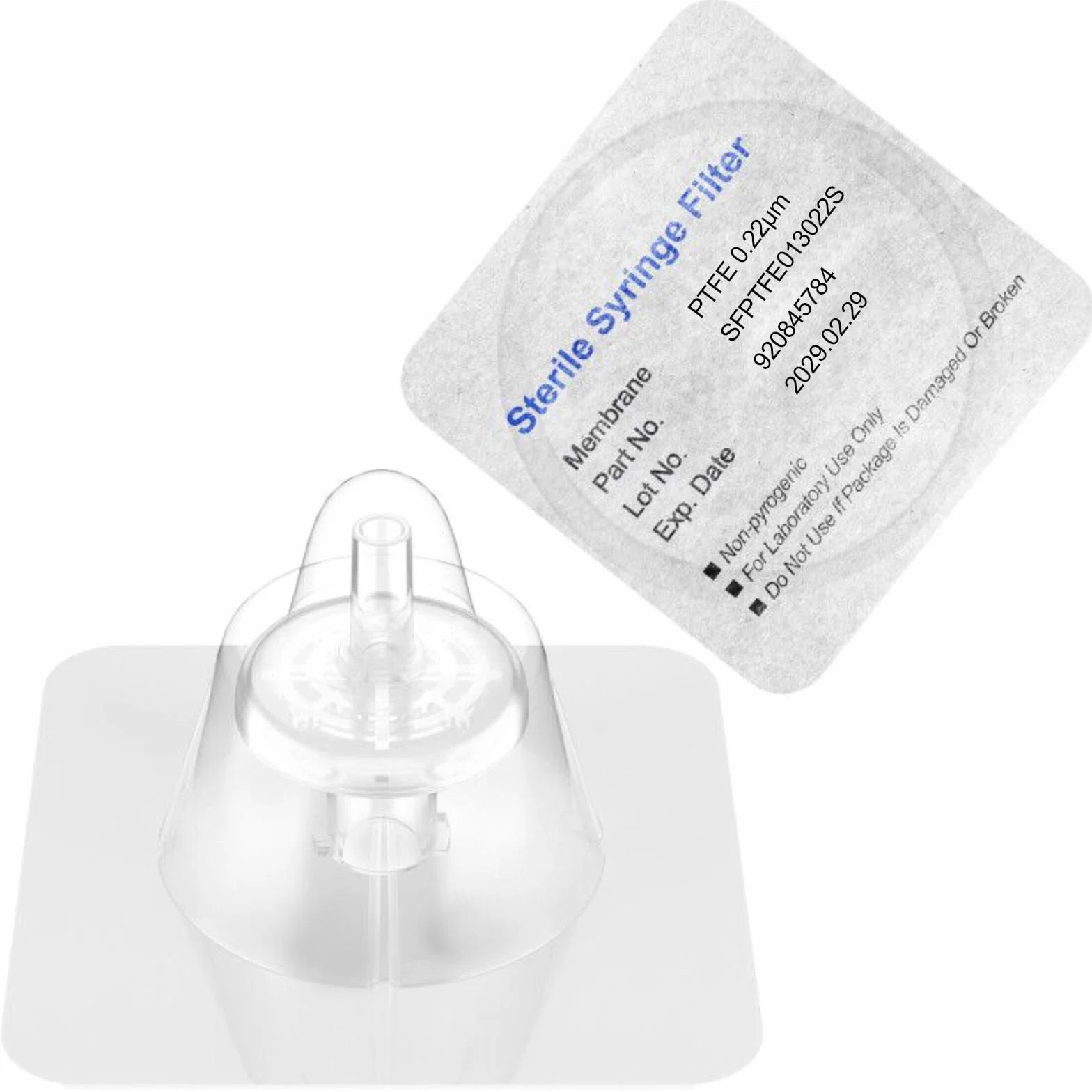 Biomed naukowe sterylne filtry strzykawkowe hydrofobowa membrana PTFE 13 mm średnica 0,22 um rozmiar porów pakowane pojedynczo 10 szt