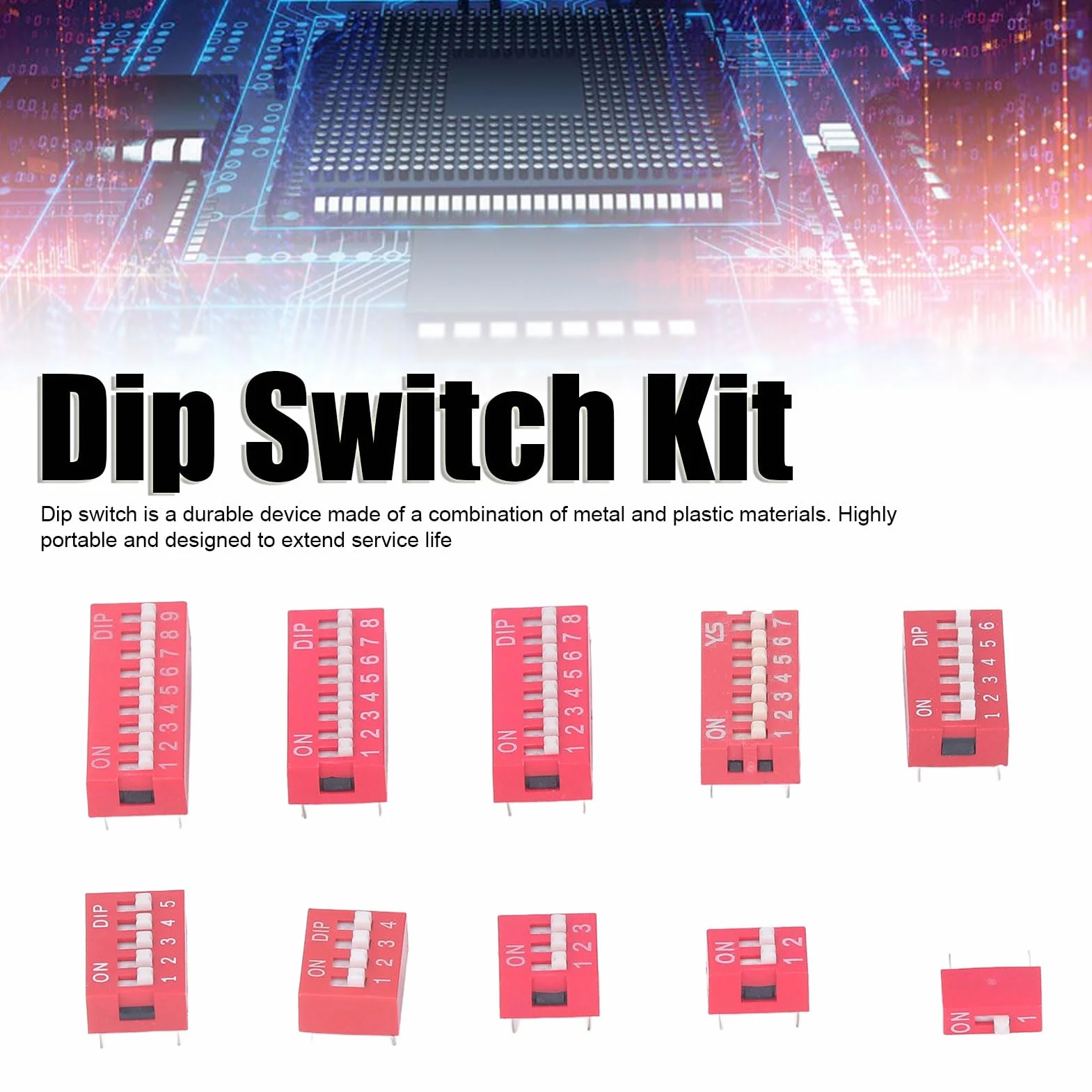 45 Sztuk Przełącznik Dip Różne Zestawy 2.54mm PCB do Montażu na Off Dip Przełącznik DIL Typ Suwaka Czerwony Przełącznik Dwupozycyjny do Obwodów Breadboards