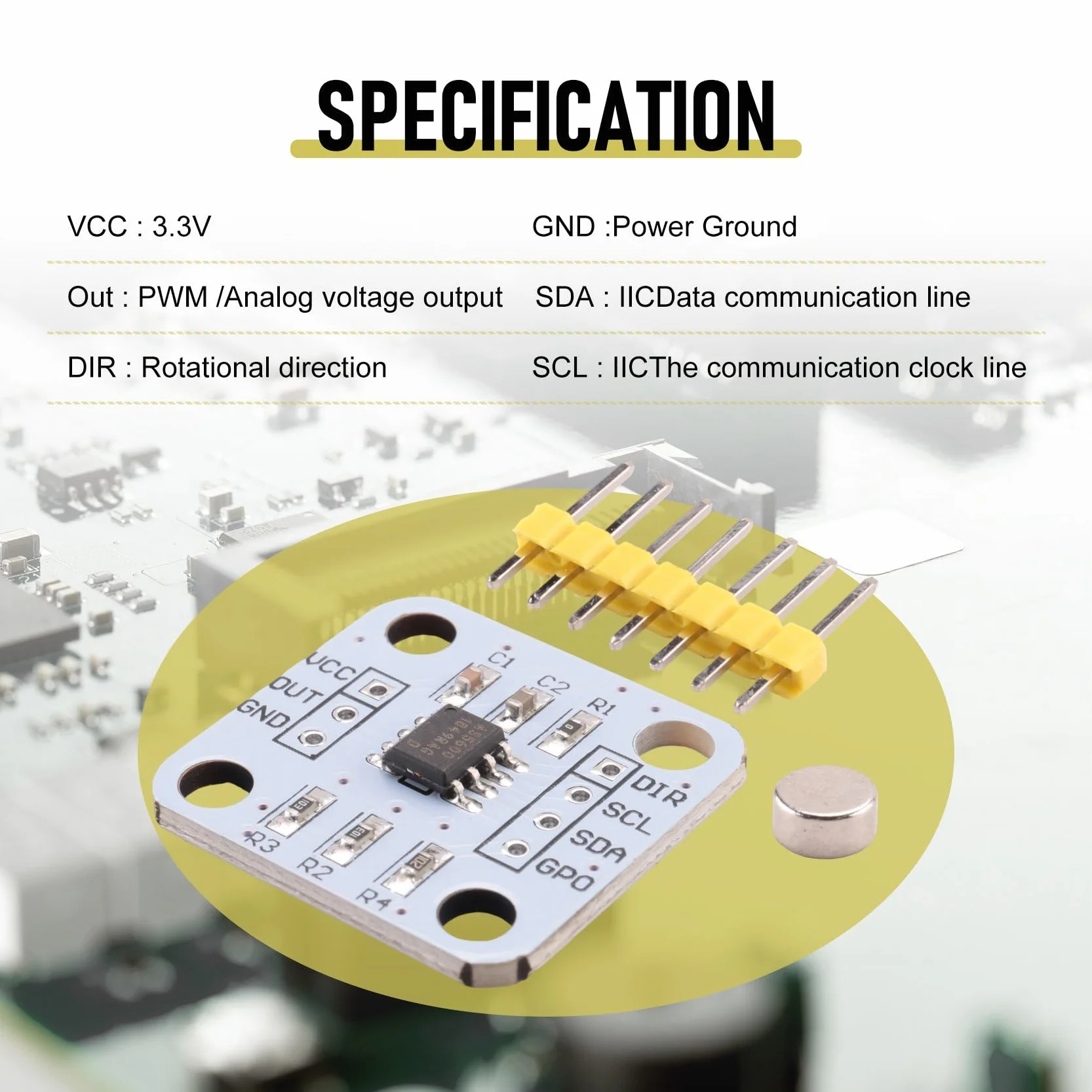 AS5600 Magnetic Encoder 12Bit High Precision Angle Measurement Sensor Module