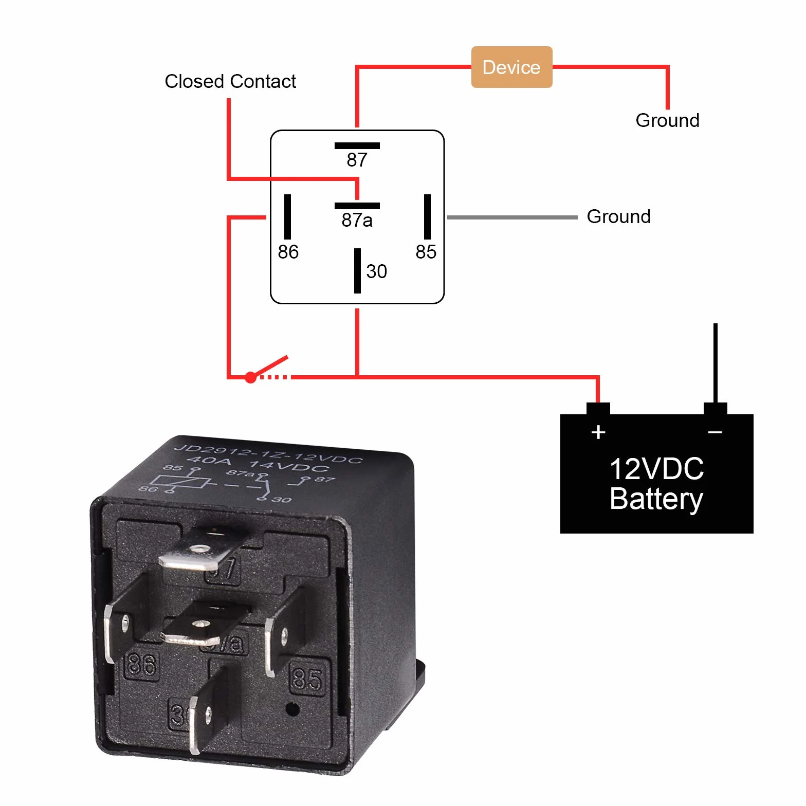 Ehdis przekaźnik 12V 40A 5 Pin SPDT samochodowy JD2912-1Z-12VDC