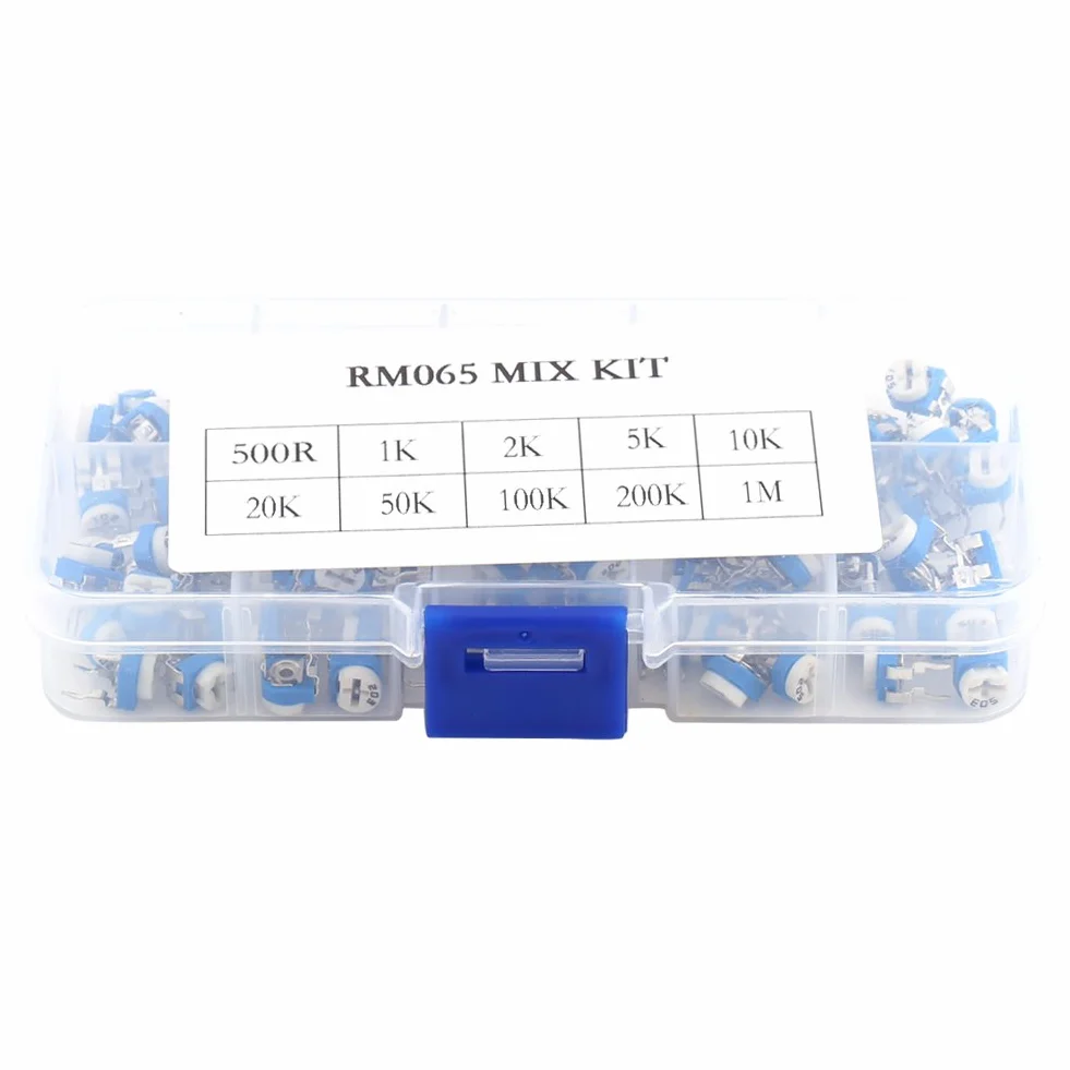 Rezystor zmienny 10 Wartość 500 Ohm-1M Ohm Potencjometr membranowy Reostat Trimpot Asortyment-100 szt., Rezystor