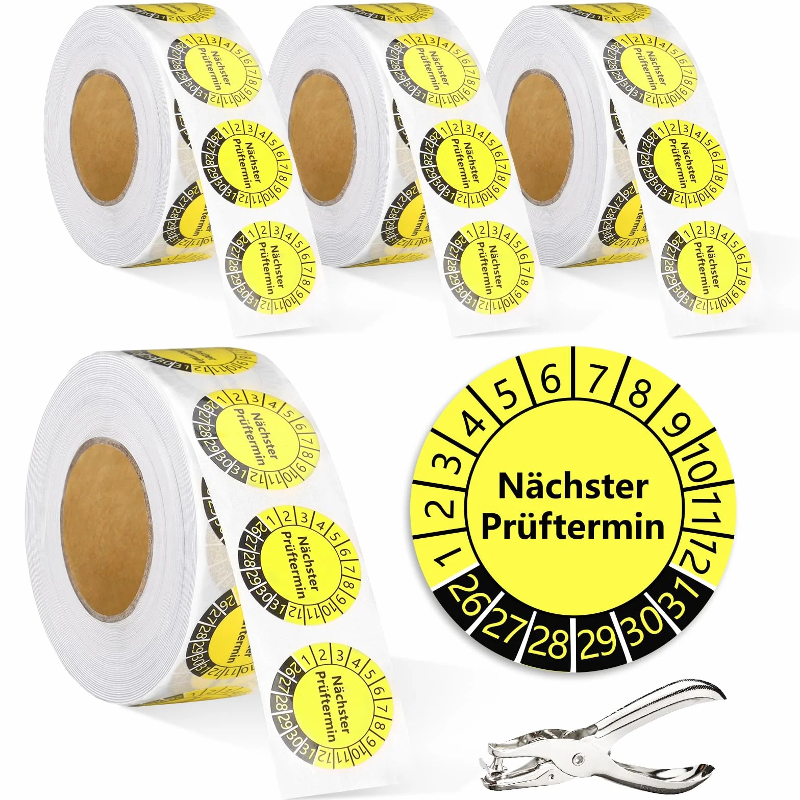 2000 sztuk plakietek kontrolnych 20 mm naklejki kontrolne 2026-2031, data następnego testu, naklejki na rolce folii winylowej, szczypce do dziurkowania, do papieru, plakietki, samoprzylepne, do