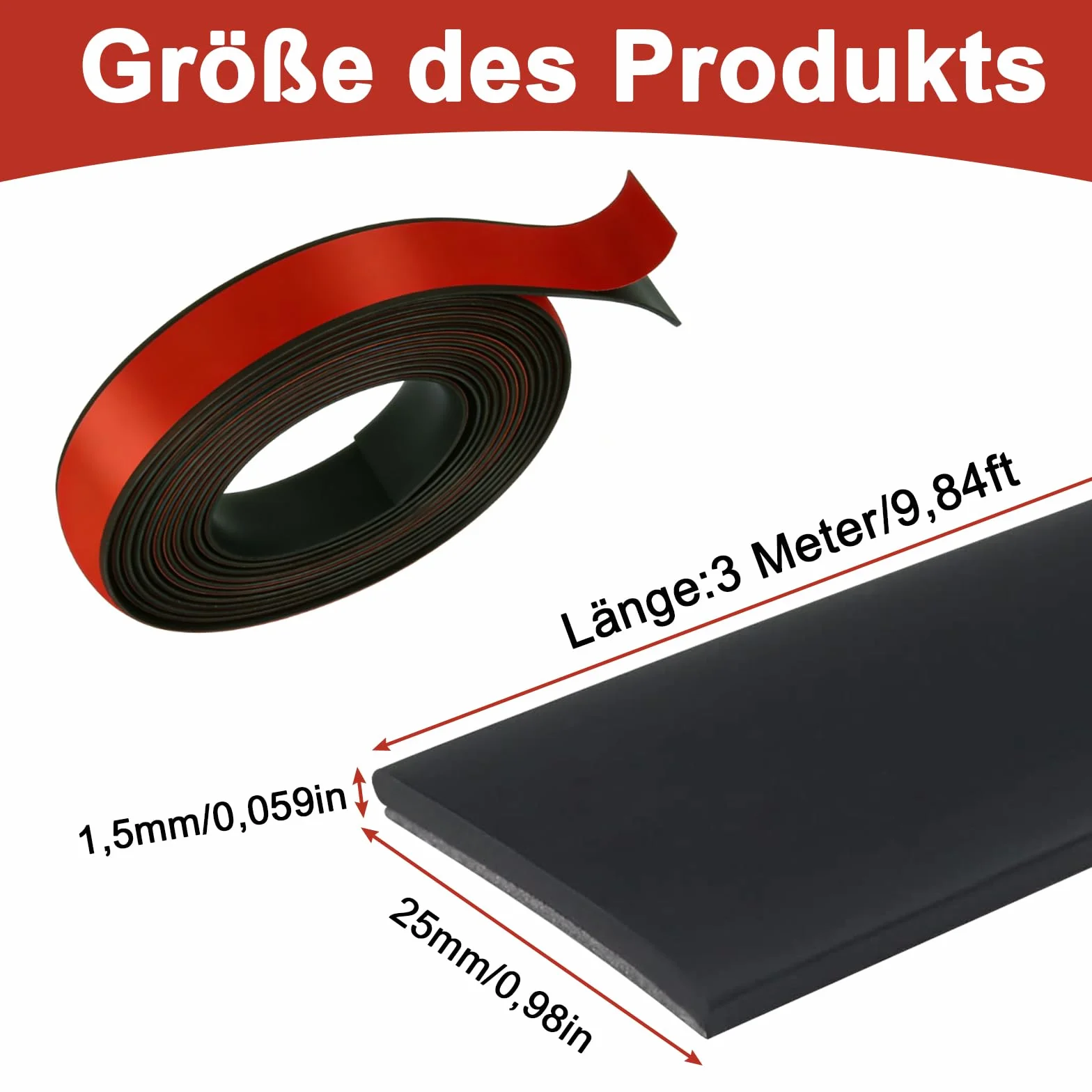 Gumowe paski samoprzylepne 25 mm x 1,5 mm x 3 m profil uszczelniający czarne