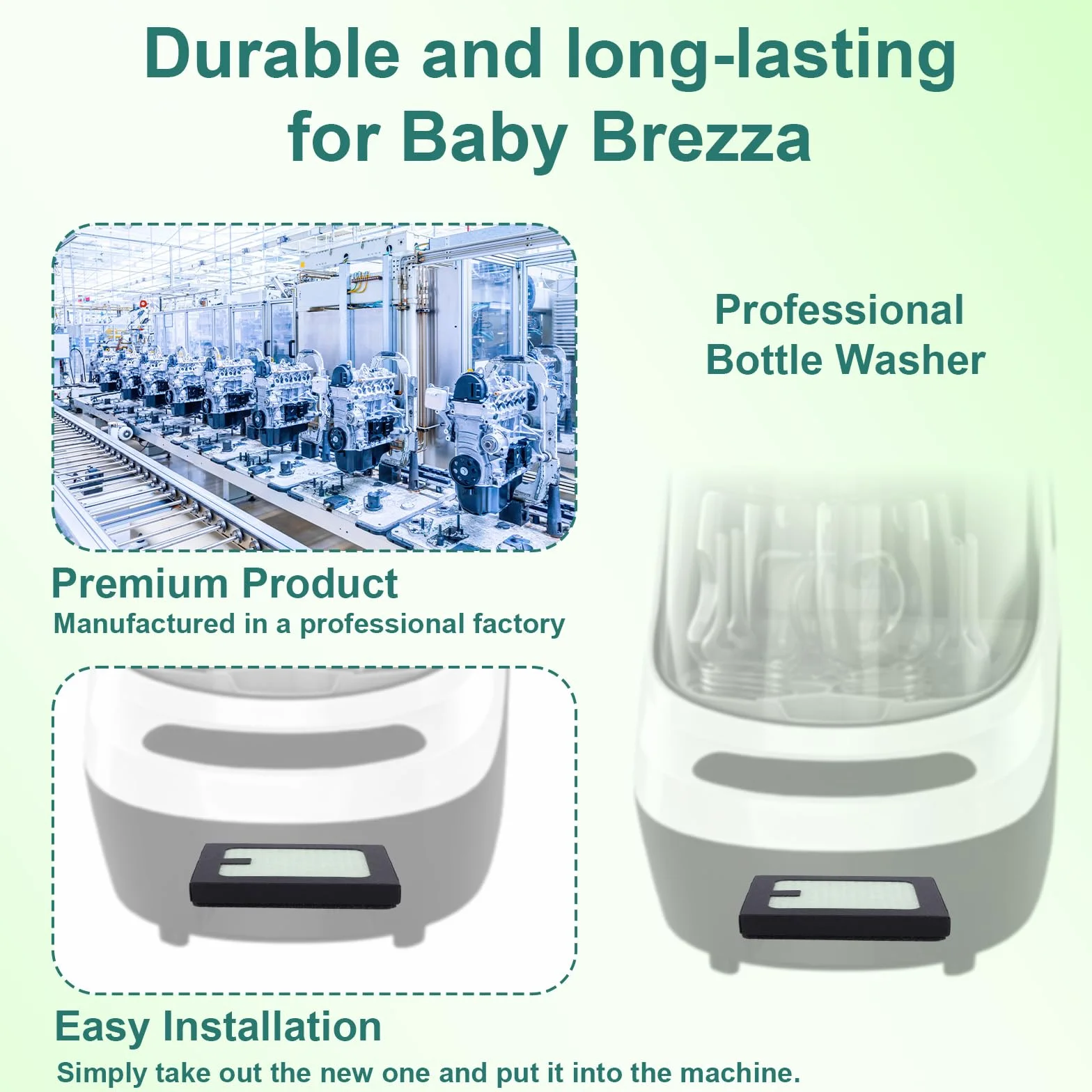Filtr Zastępczy Kompatybilny z Baby Brezza Baby Bottle Washer Pro 4 Sztuki 6,7x5,8x1,3cm PP PET