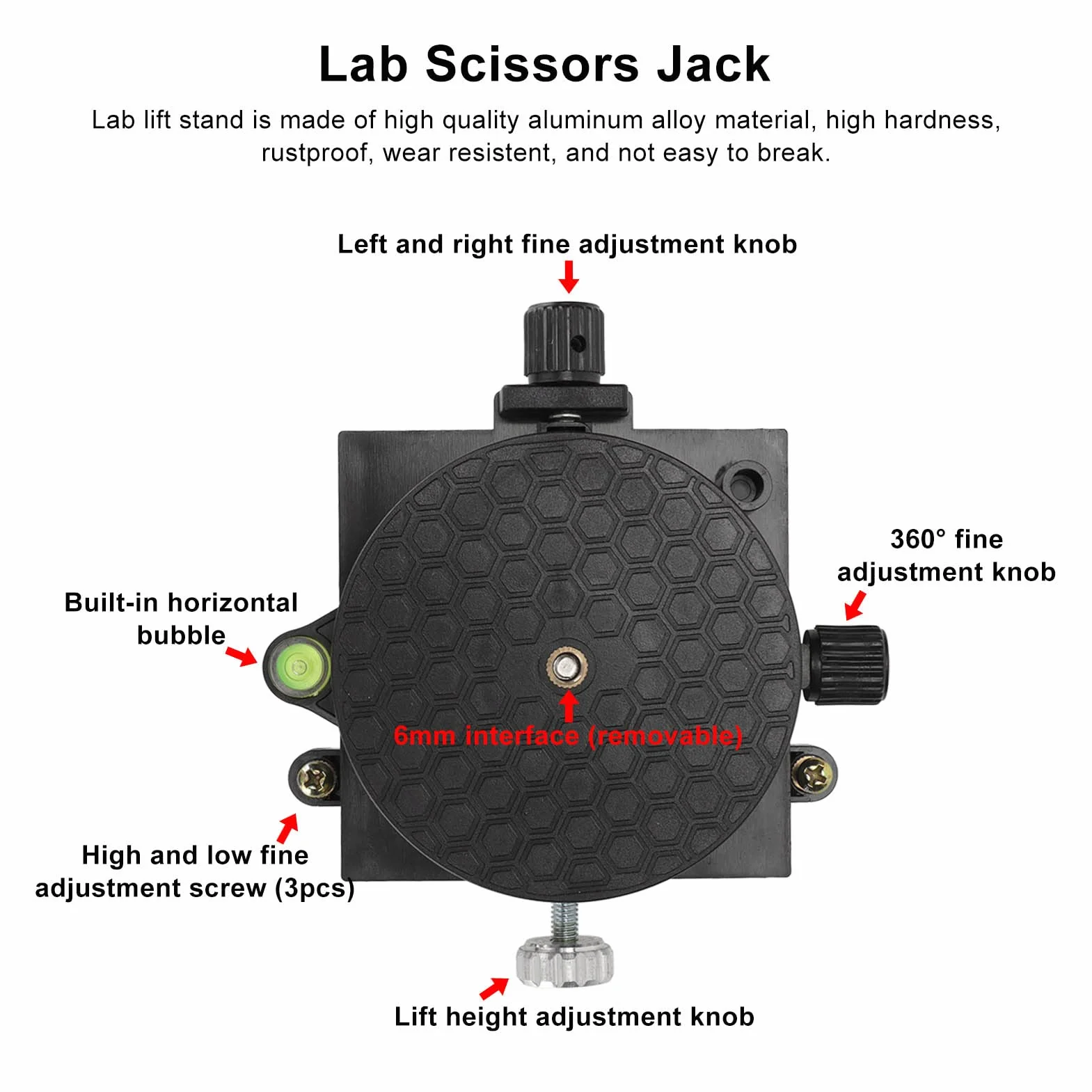 Lab Jack Scissor Stand Platforma ze Stopu Aluminium Lab Lift Stand Stół 360 ° Obrotowa Platforma Podnosząca do Obróbki Drewna Eksperyment Rzeźbienia Rozszerzalny Podnośnik Nożycowy 6,5cm