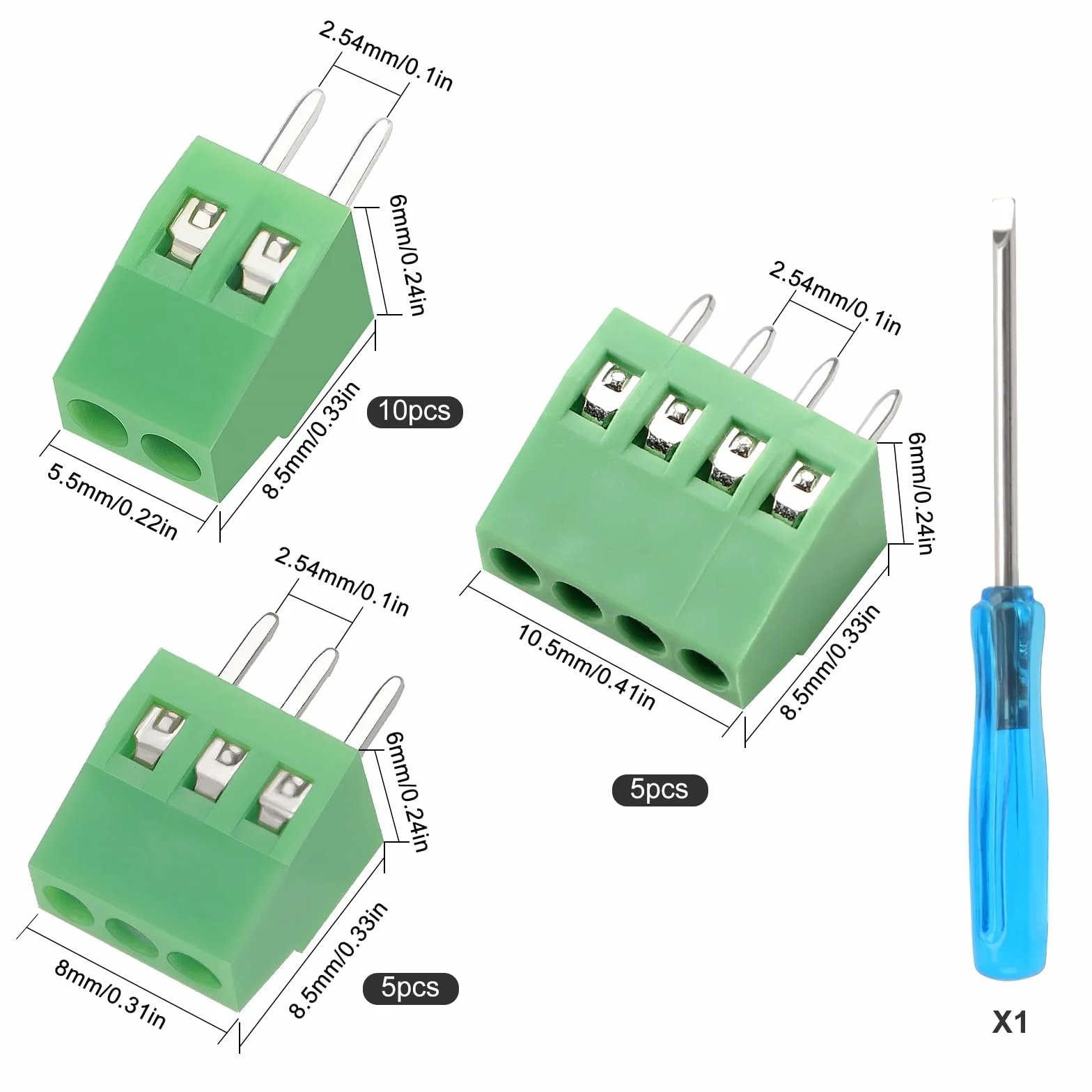 YIXISI 20 Sztuk 2.54mm Złączy Śrubowych PCB, Zielony Złącze Śrubowe