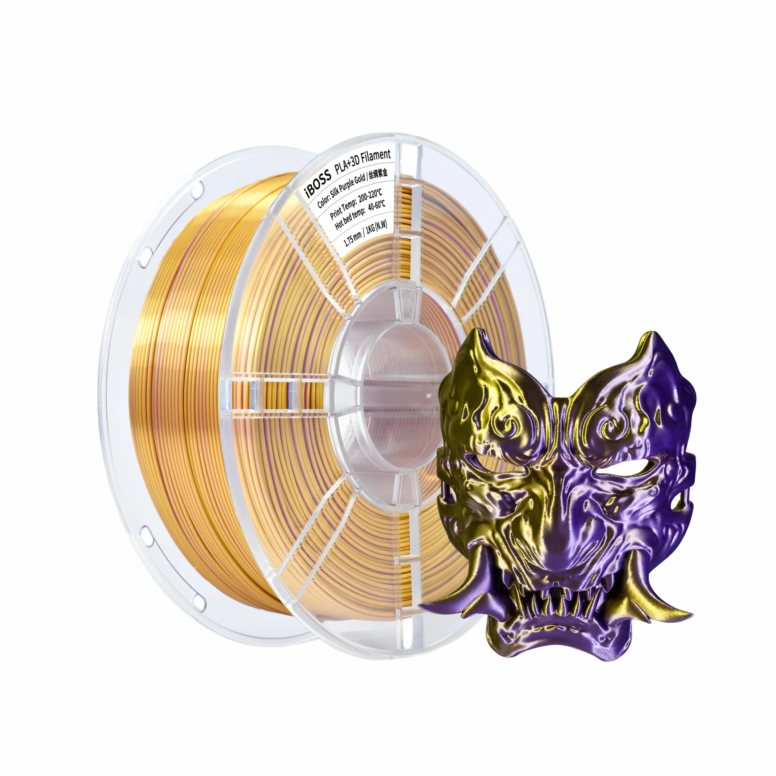 iBOSS Filament do drukarki 3D PLA, żarnik PLA 1,75 mm Dwukolorowy jedwabny filament do drukowania 3D błyszczący współwytłaczanie 1kg (2,2 lbs), dwukolorowy fioletowy złoty