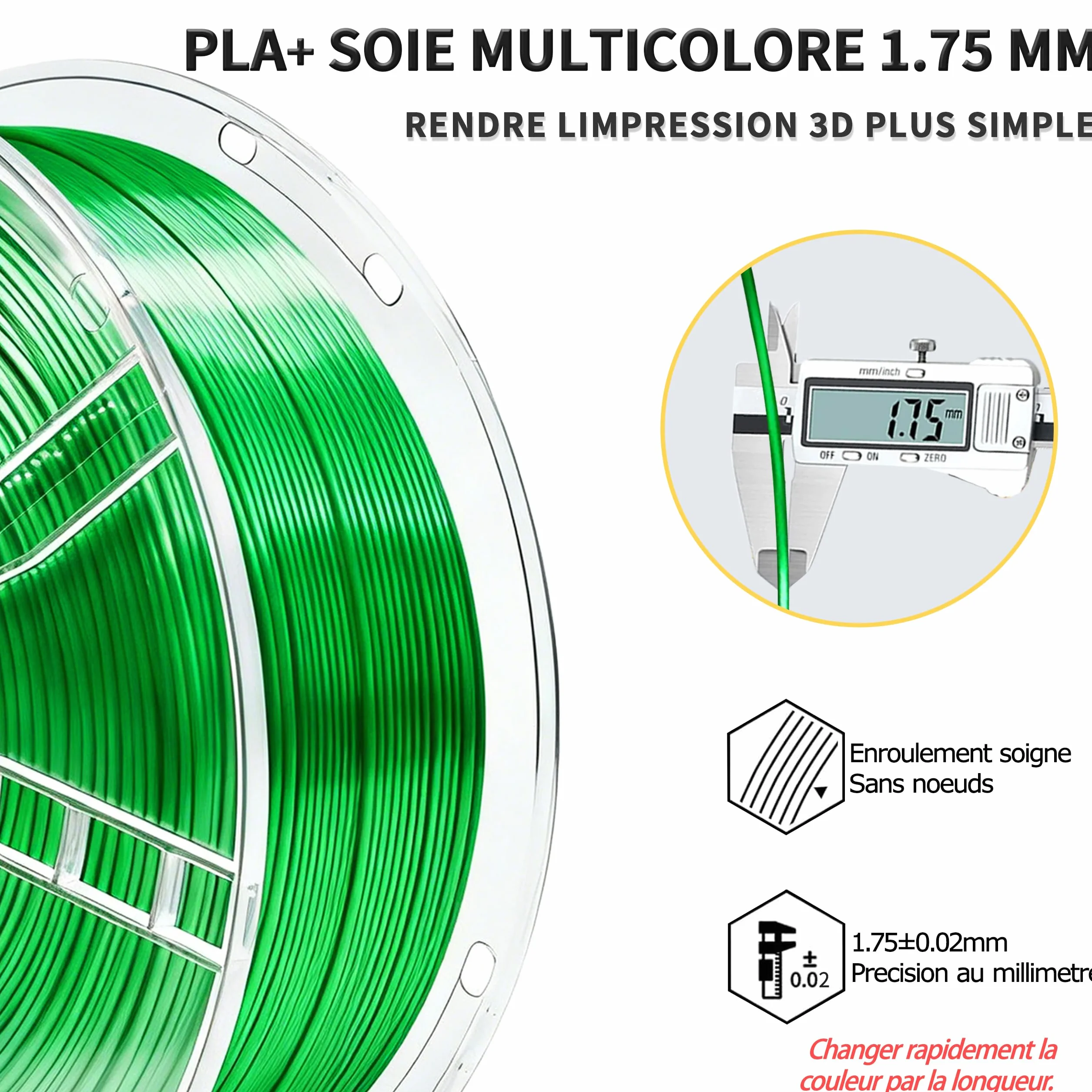iBOSS Silk PLA+ filament 1,75 mm dokładność wymiarowa ±0,02 mm szpula 1 kg Jedwabisty zielony