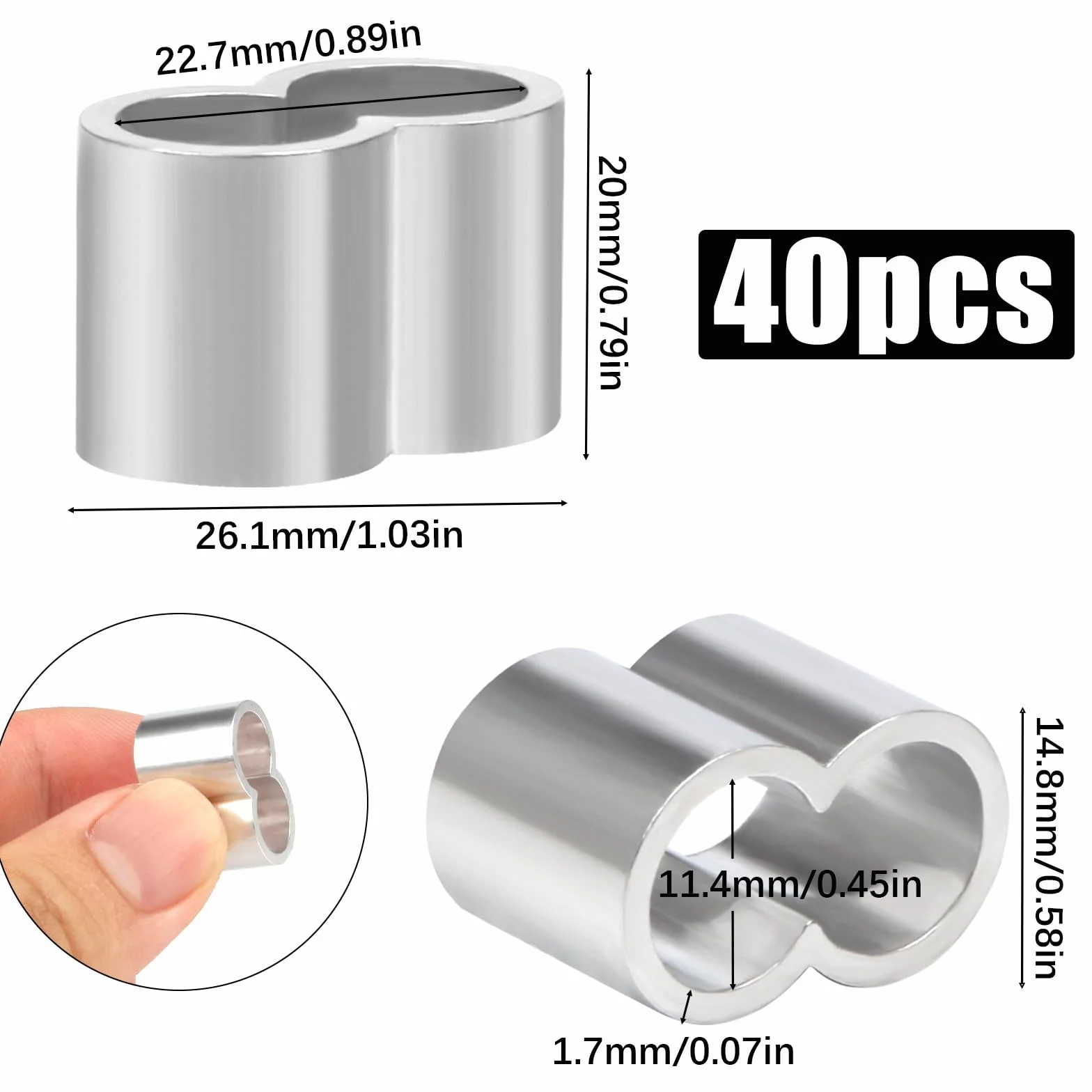 SWTYExt Zacisk linowy 10 mm - zestaw 40 sztuk aluminiowych, podwójne zaciski dociskowe do gumowej liny, przyczep, rozbudowy i plandeki