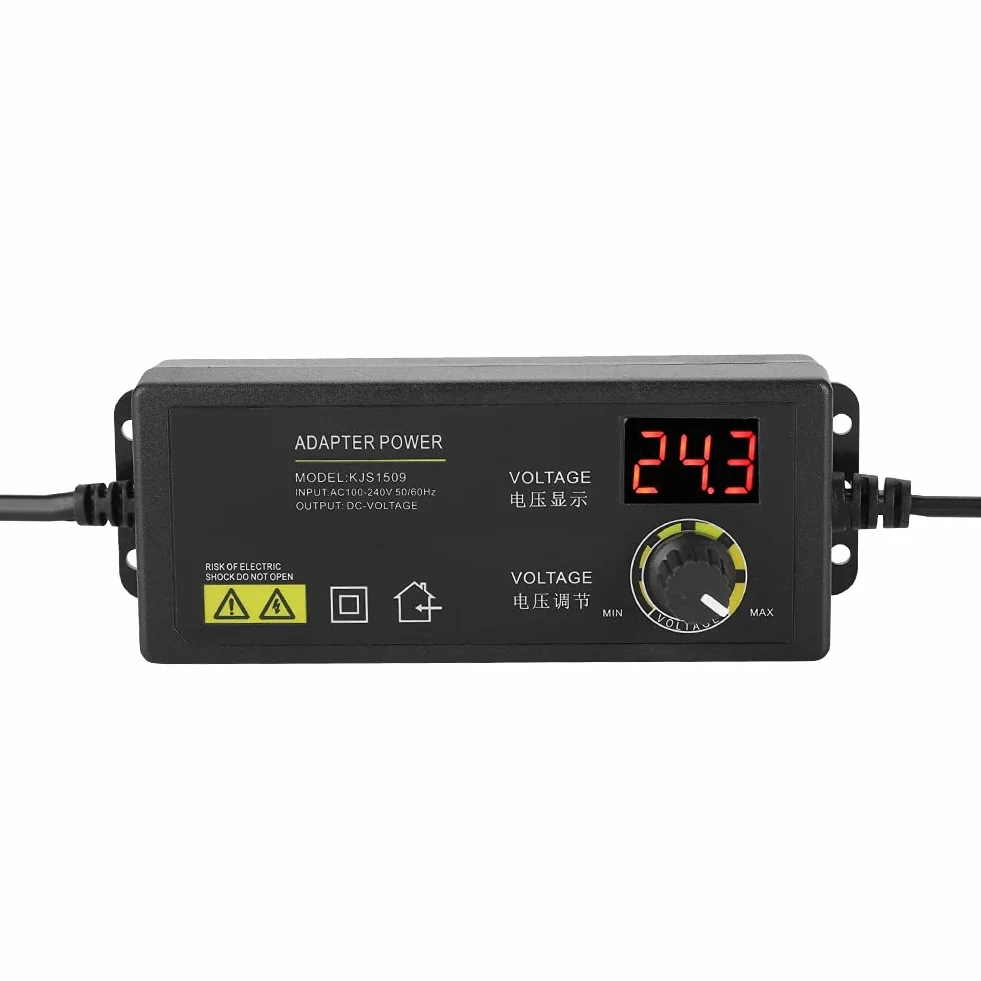 Uniwersalny Regulowany Adapter Sieciowy 60W AC/DC 3V-36V Regulowany z Cyfrowym Wyświetlaczem, Szeroki Zakres Regulowany Adapter Sieciowy dla Listw LED, Monitorów LCD, Silników (1,7A)