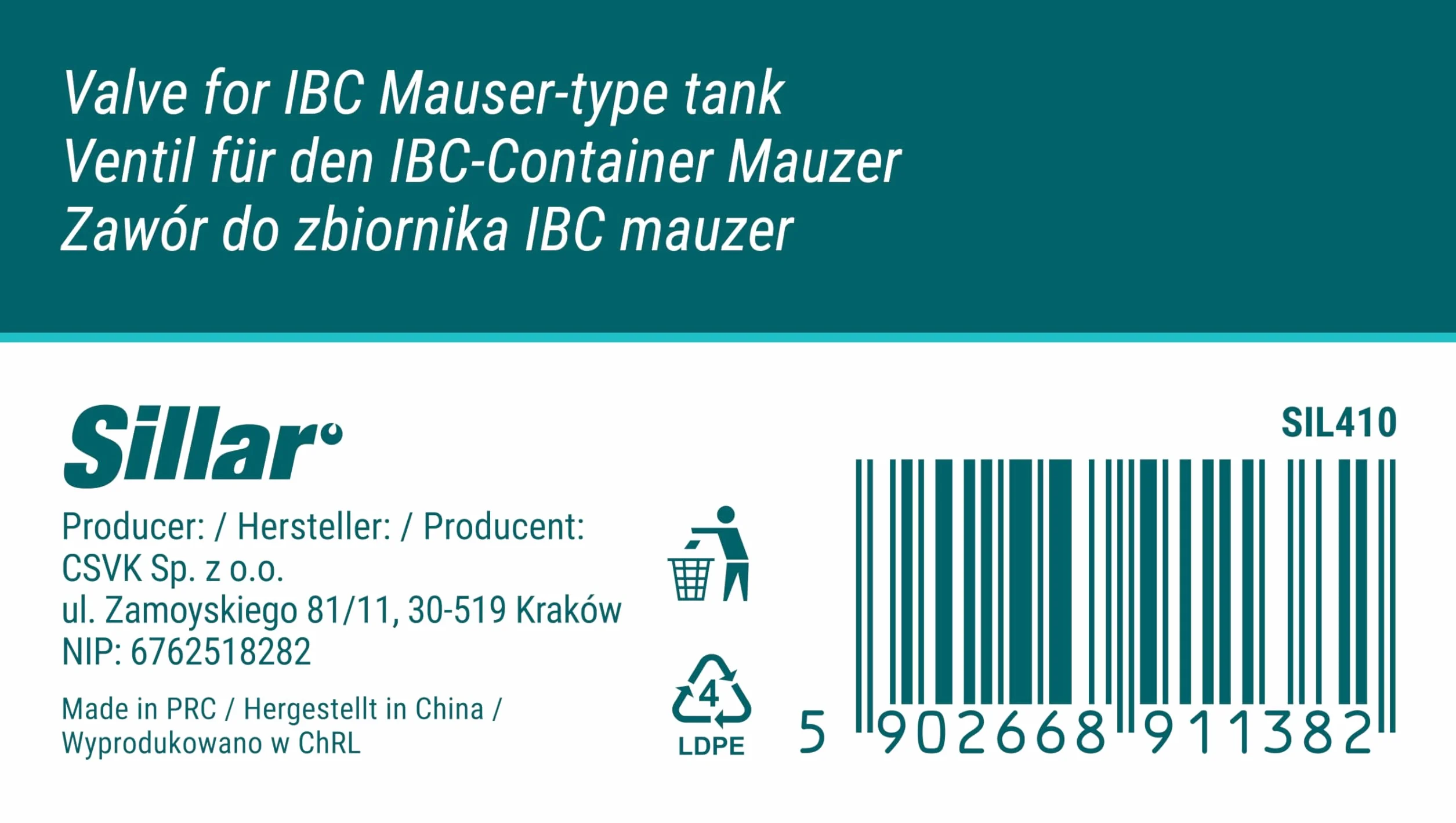 Sillar Zawór Kulowy do Zbiornika 1000L IBC Mauser S60x6, Zawór Spustowy GWS75x6 | Uniwersalny Adapter do Zaworu Beczki, Zawór Zbiornika Ogrodowego, Beczka na Deszczówkę