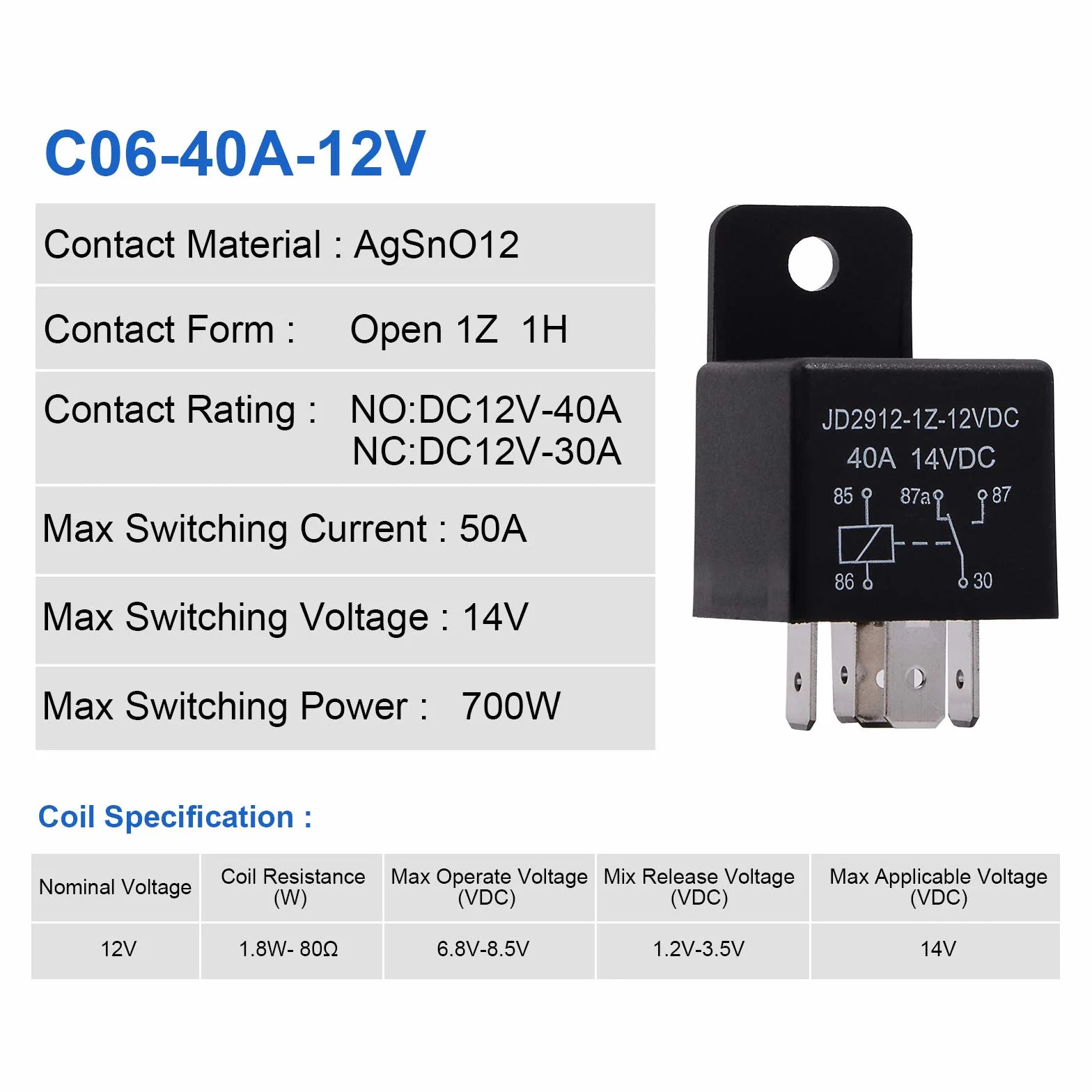 Ehdis przekaźnik 12V 40A 5 Pin SPDT samochodowy JD2912-1Z-12VDC