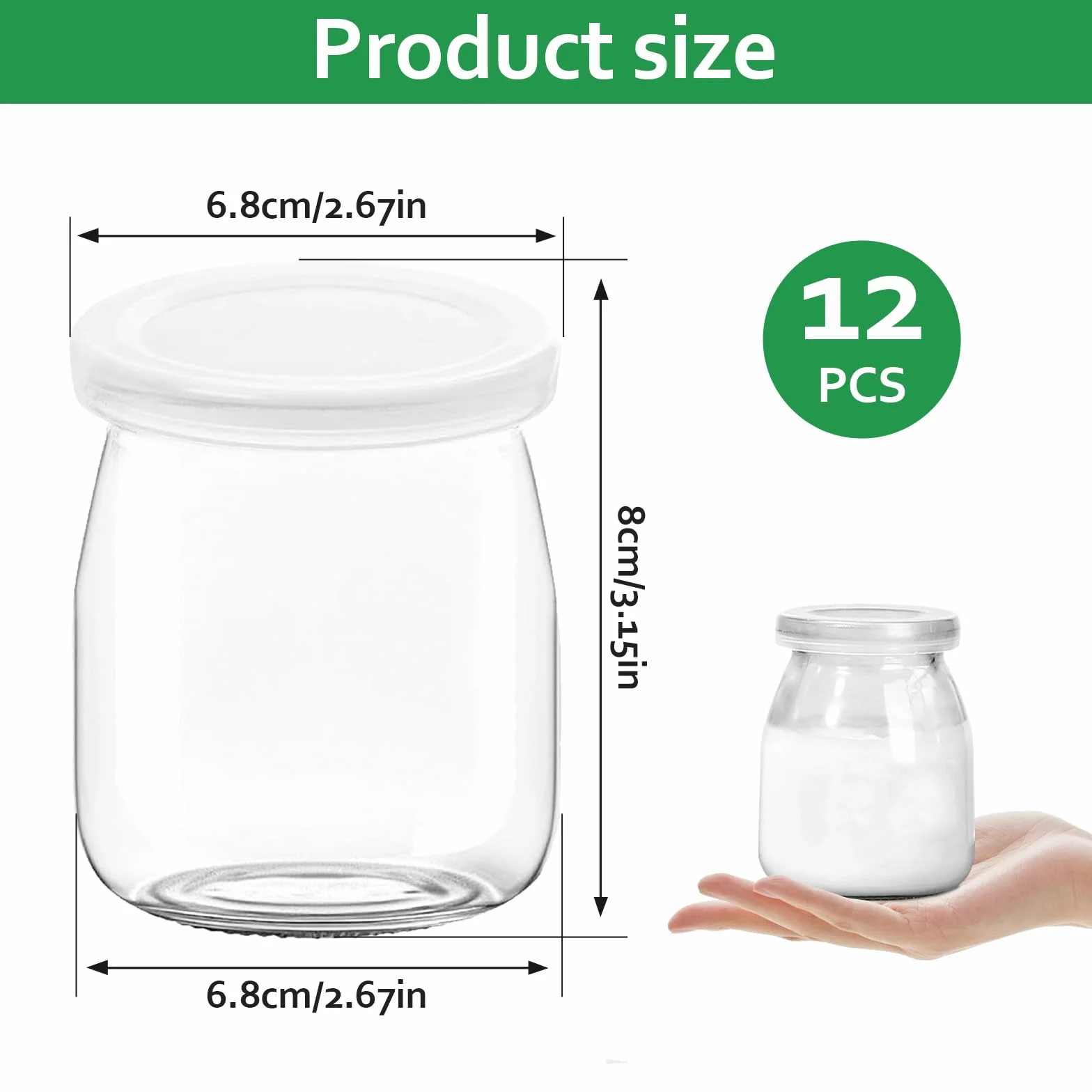 Słoiki na jogurt z pokrywką, 200 ml, 12 przezroczystych słoików deserowych, słoiczków deserowych z pokrywką na galaretki, miód, musli, musli, desery, można myć w zmywarce, zamrażarkę i używać
