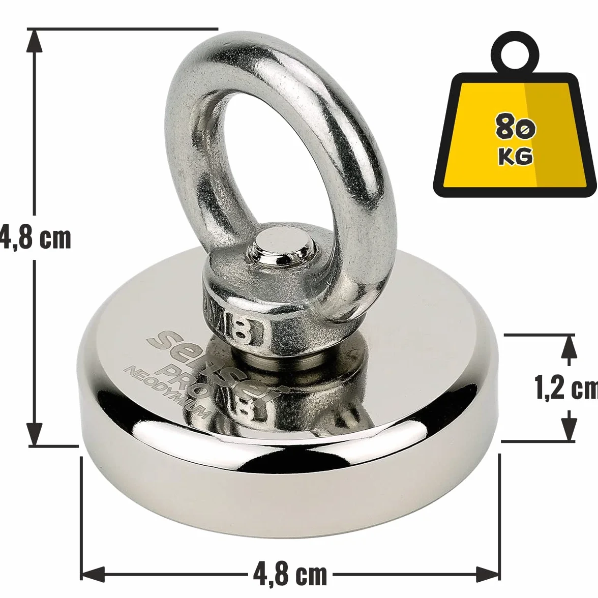 Magnes Neodymowy N52 SENSEI 80 kg Ø4,8 x H1,2 cm z Uchwytem Górnym