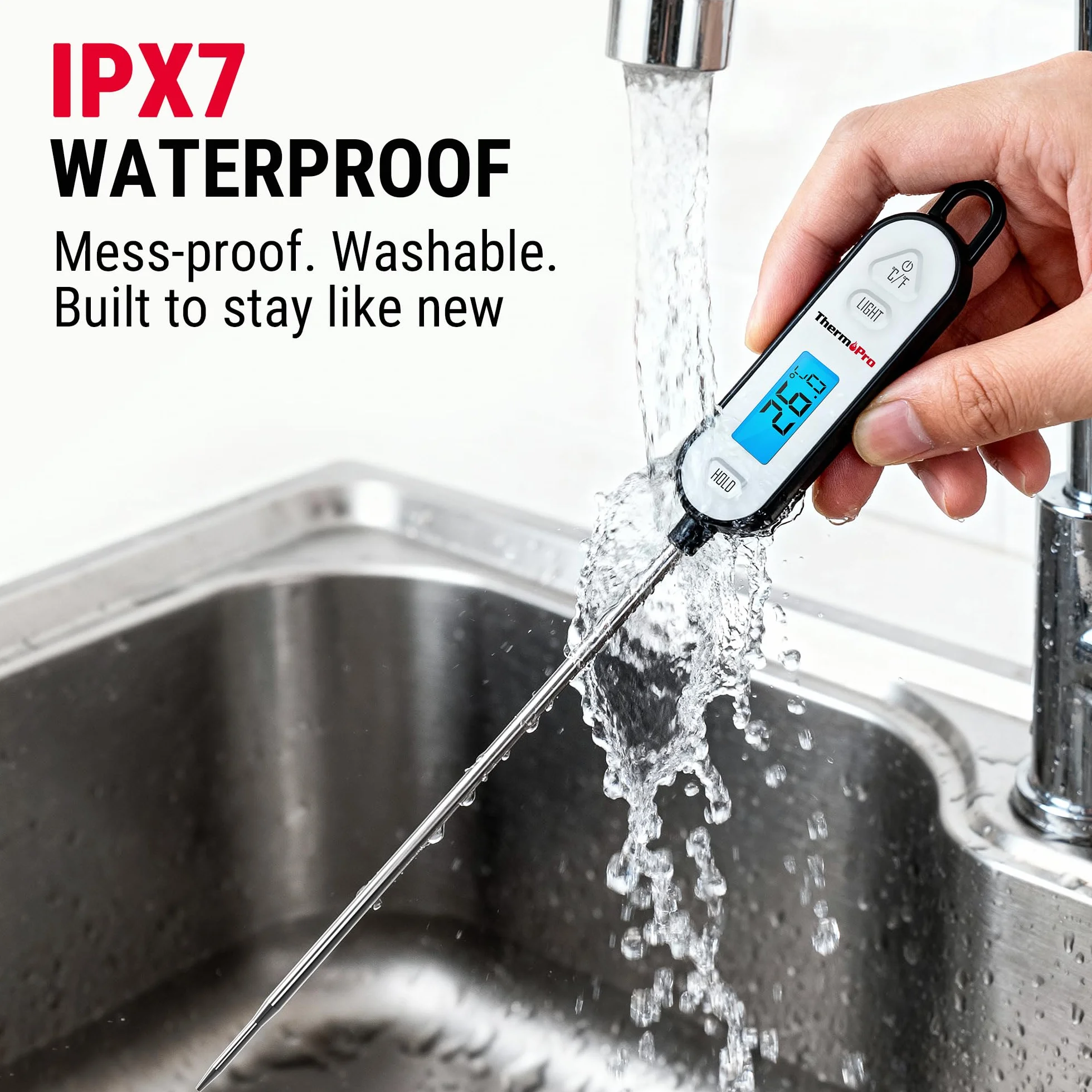 ThermoPro Cyfrowy termometr do mięsa ze składaną sondą do smażenia, wędzenia, grilla