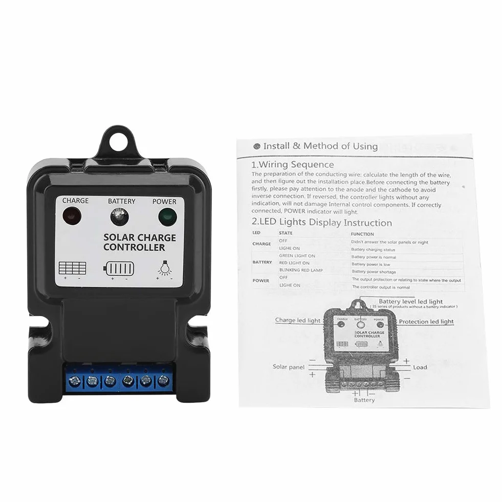 Zerodis Kontroler Ładowania Słonecznego PWM 10A 6V/12V DHS-5S6V Czarny