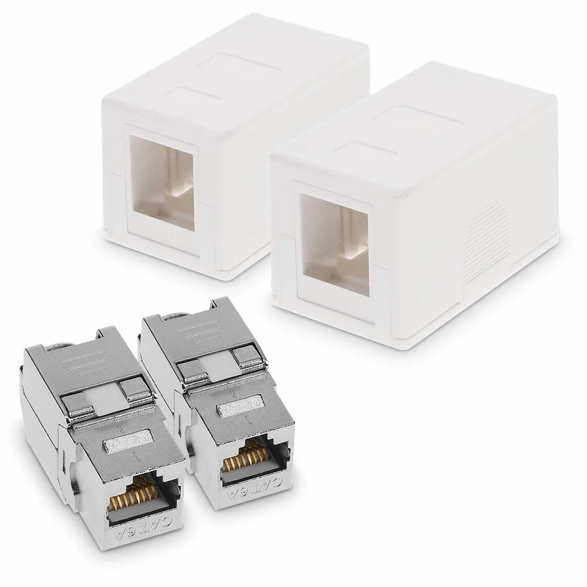 kwmobile 2x gniazdo sieciowe RJ45 (1 port) zestaw - ekranowane, montowane na powierzchni pojedyncze gniazdo ścienne z portem kabla Ethernet LAN CAT6A i 2x modułem Keystone