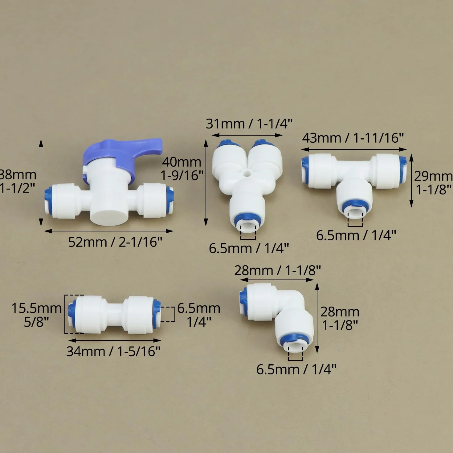 QWORK® 20 sztuk przyłącze przewodu doprowadzającego wodę, 1/4" przewód doprowadzający wodę złączka filtra, T + Y + I + L typ L złączka filtra wody